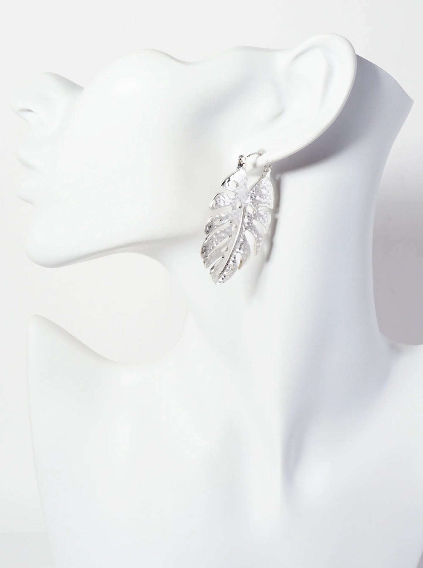 Tropical-Theme Hammered-Texture Monstera Leaf Earrings
