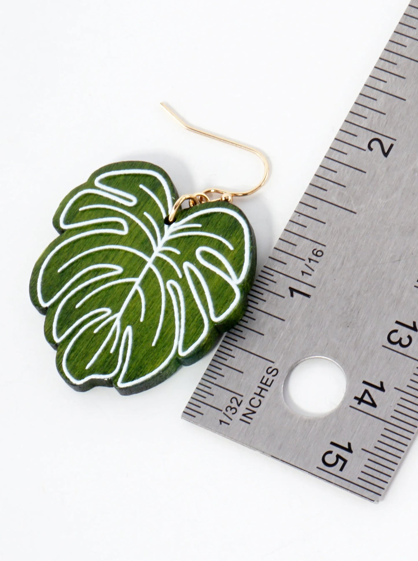 Tropical-Theme Laser-Cut Wood Monstera Leaf Dangle Drop Earrings