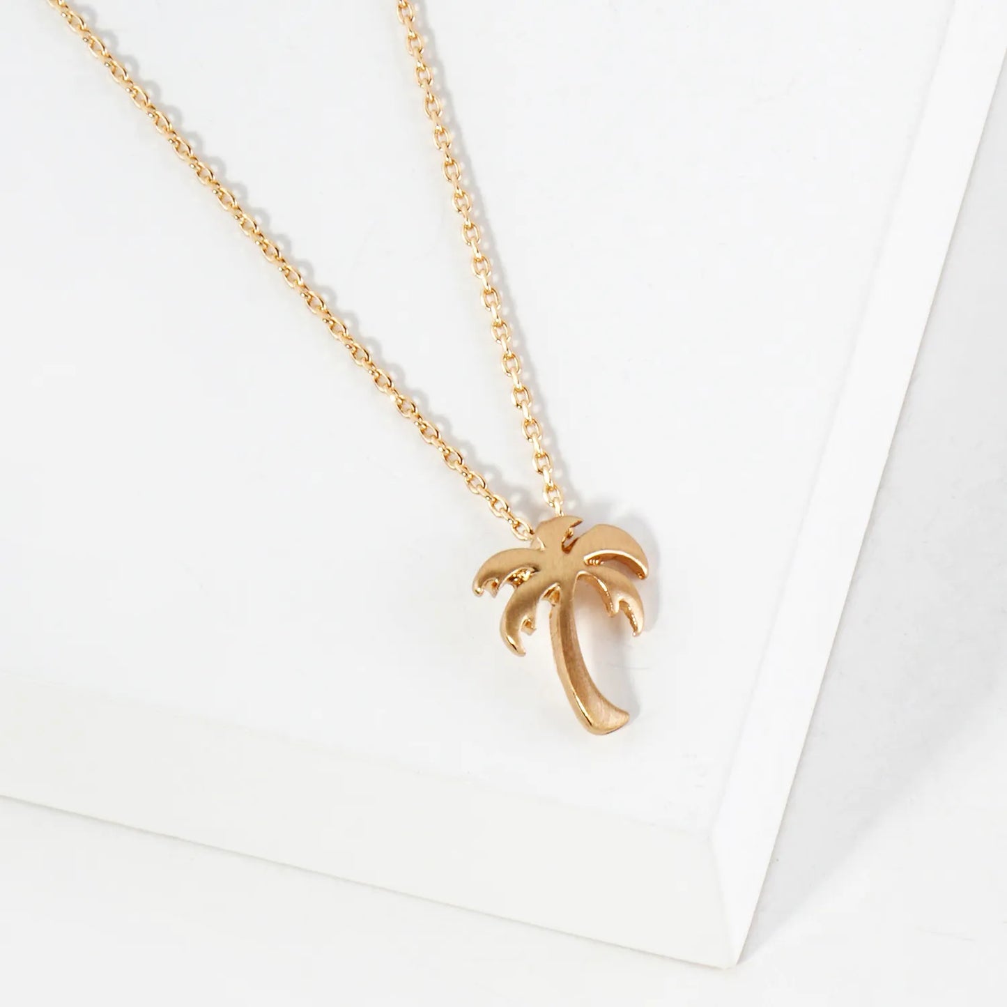 Tropical-Theme Metal Palm-Tree Pendant Necklace