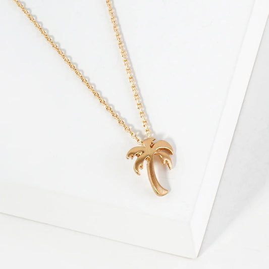 Tropical-Theme Metal Palm-Tree Pendant Necklace