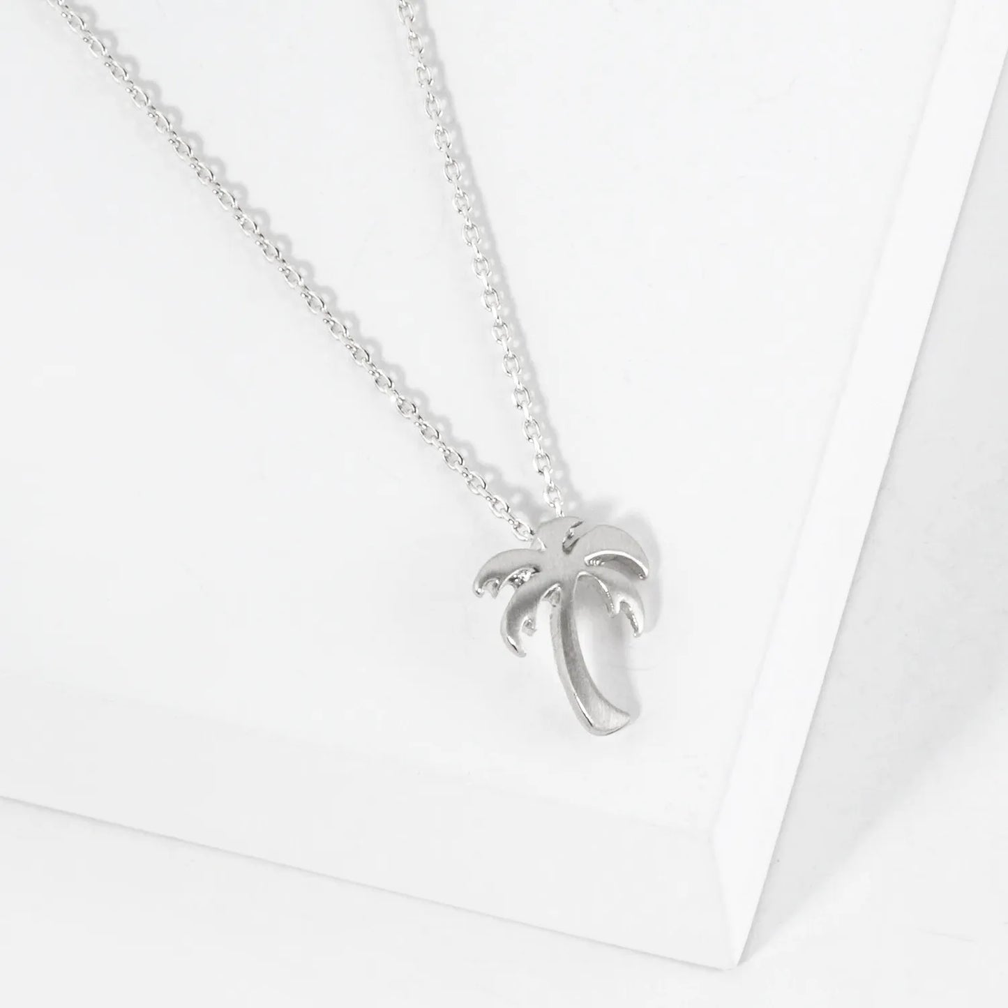 Tropical-Theme Metal Palm-Tree Pendant Necklace