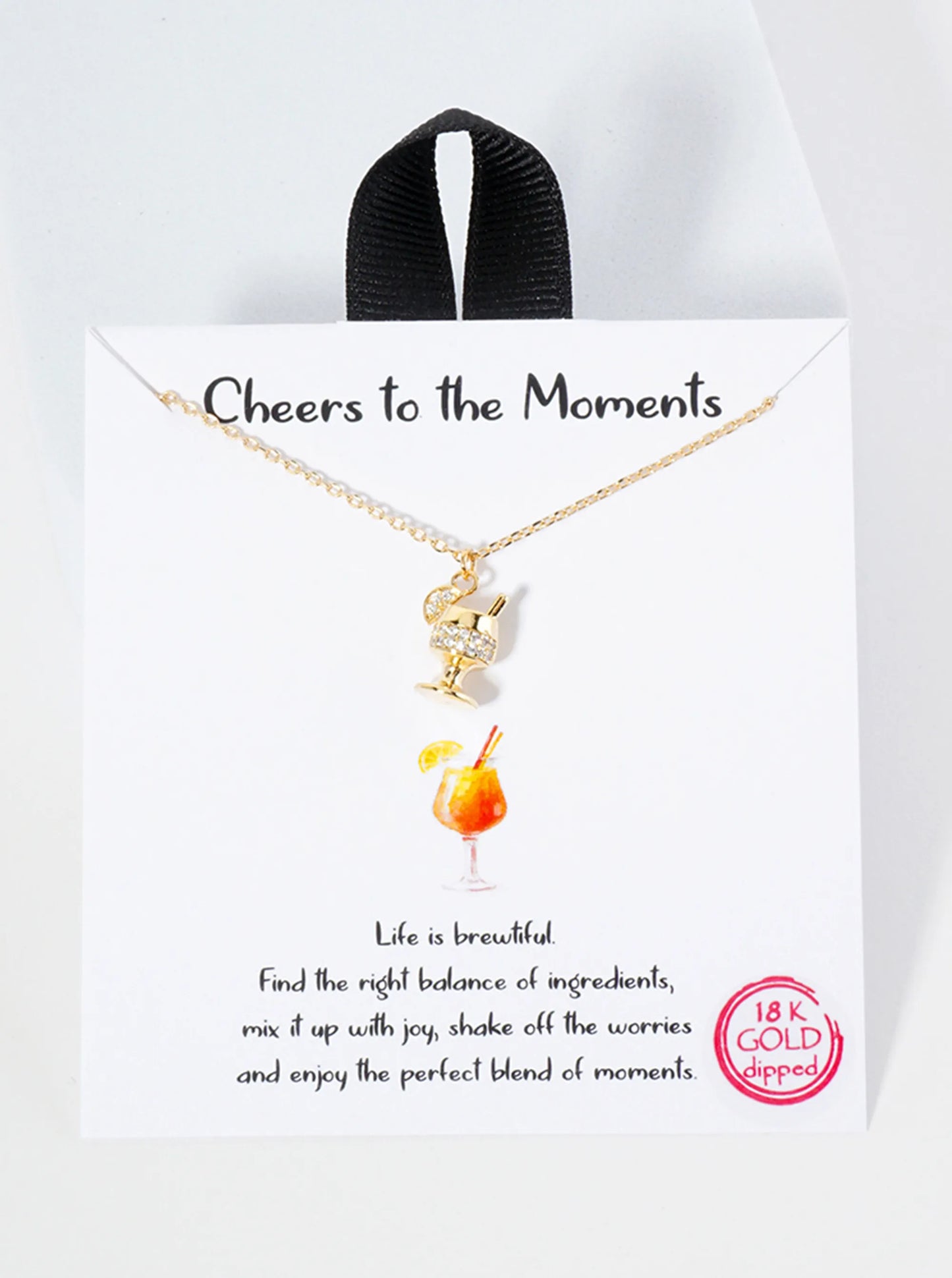 Tropical-Theme Pave-Set CZ 18K-Gold-Dipped Cocktail Pendant Necklace