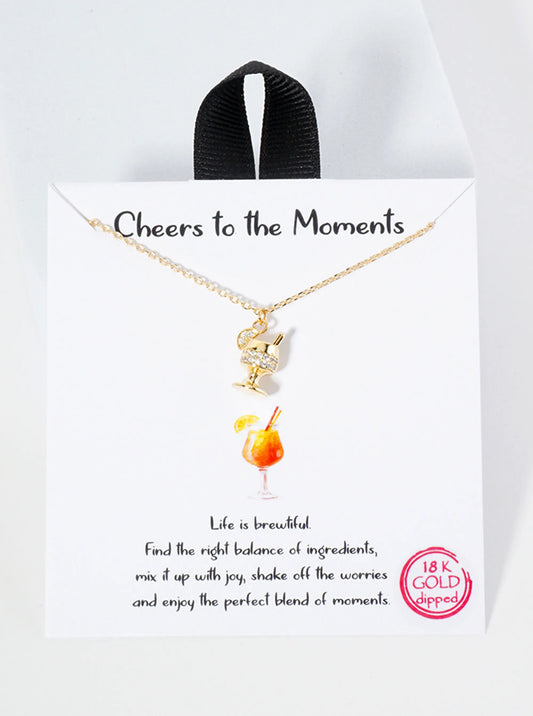 Tropical-Theme Pave-Set CZ 18K-Gold-Dipped Cocktail Pendant Necklace