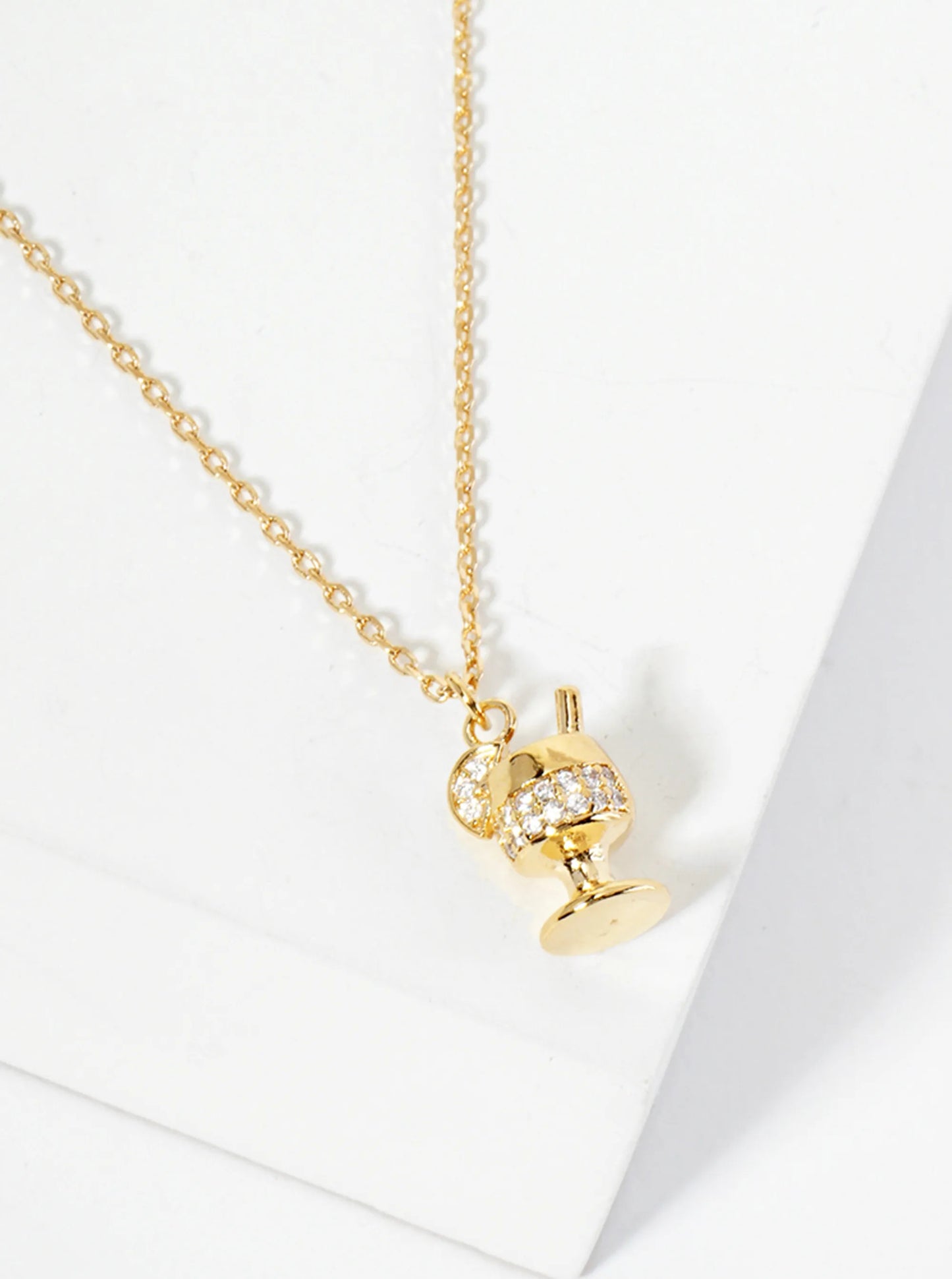 Tropical-Theme Pave-Set CZ 18K-Gold-Dipped Cocktail Pendant Necklace