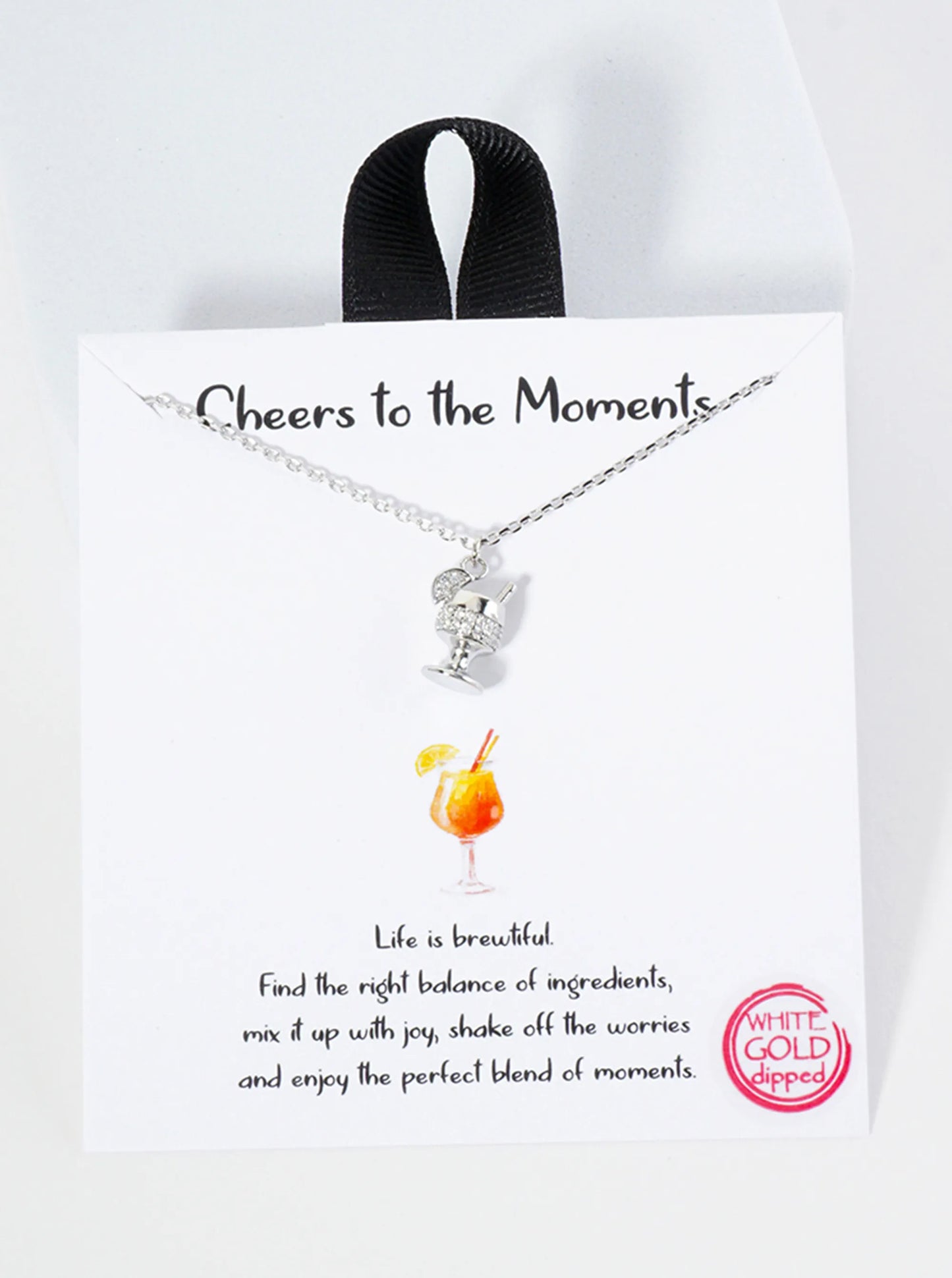 Tropical-Theme Pave-Set CZ 18K-Gold-Dipped Cocktail Pendant Necklace