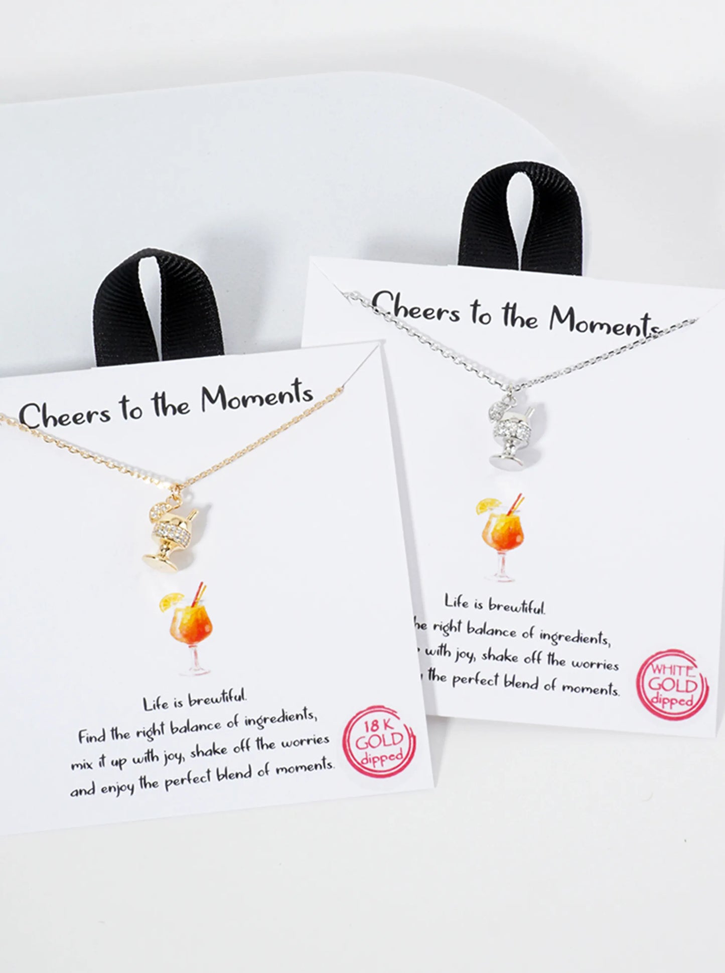 Tropical-Theme Pave-Set CZ 18K-Gold-Dipped Cocktail Pendant Necklace