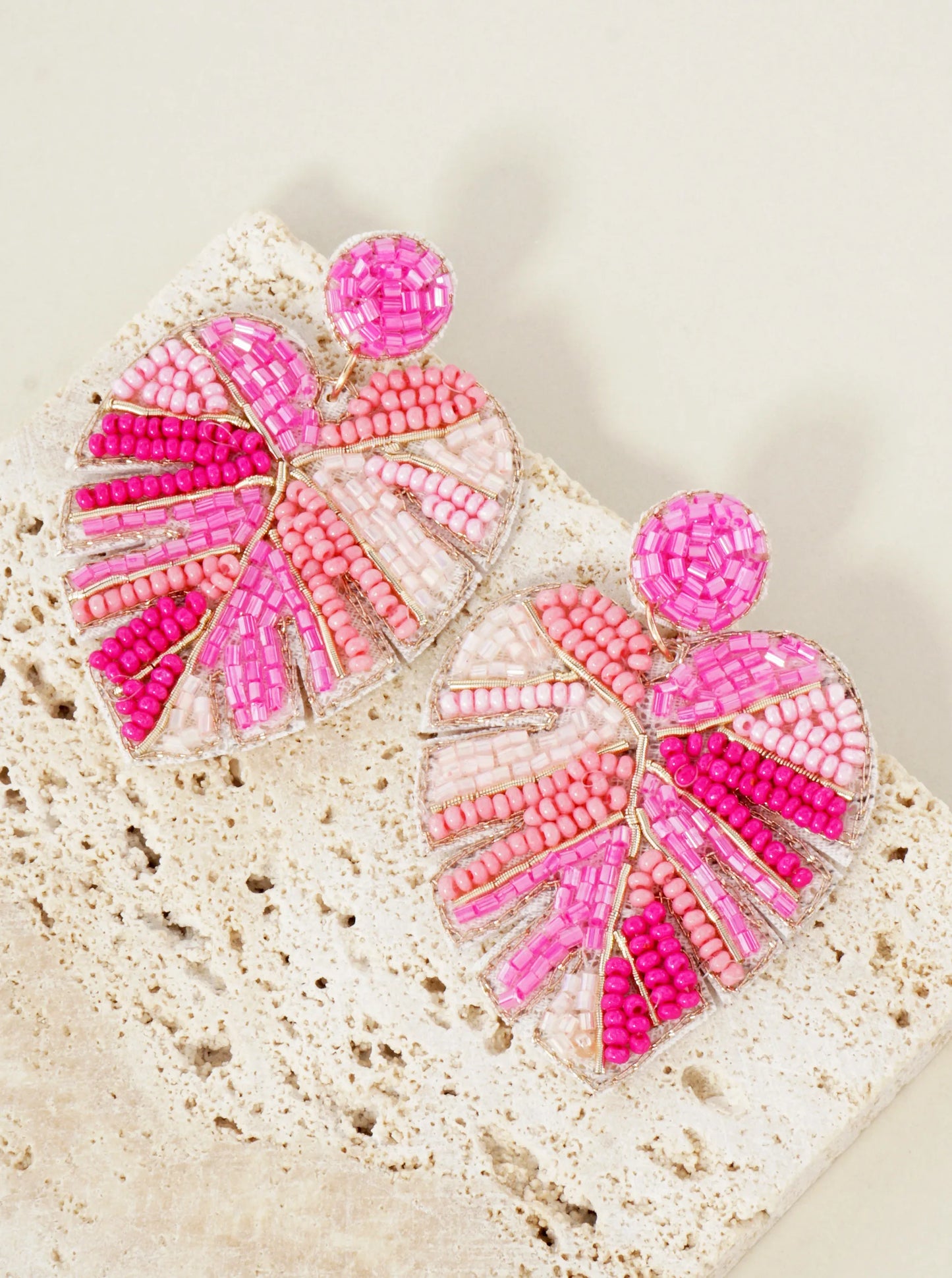 Tropical-Theme Seed-Beaded Monstera Statement Earrings