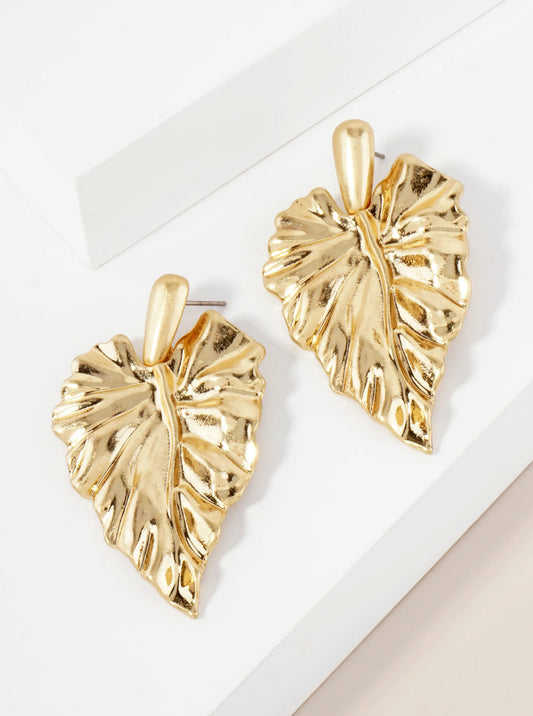 Tropical-Theme Textured Chunky Monstera-Leaf Dangle Earrings With-Titanium-Post
