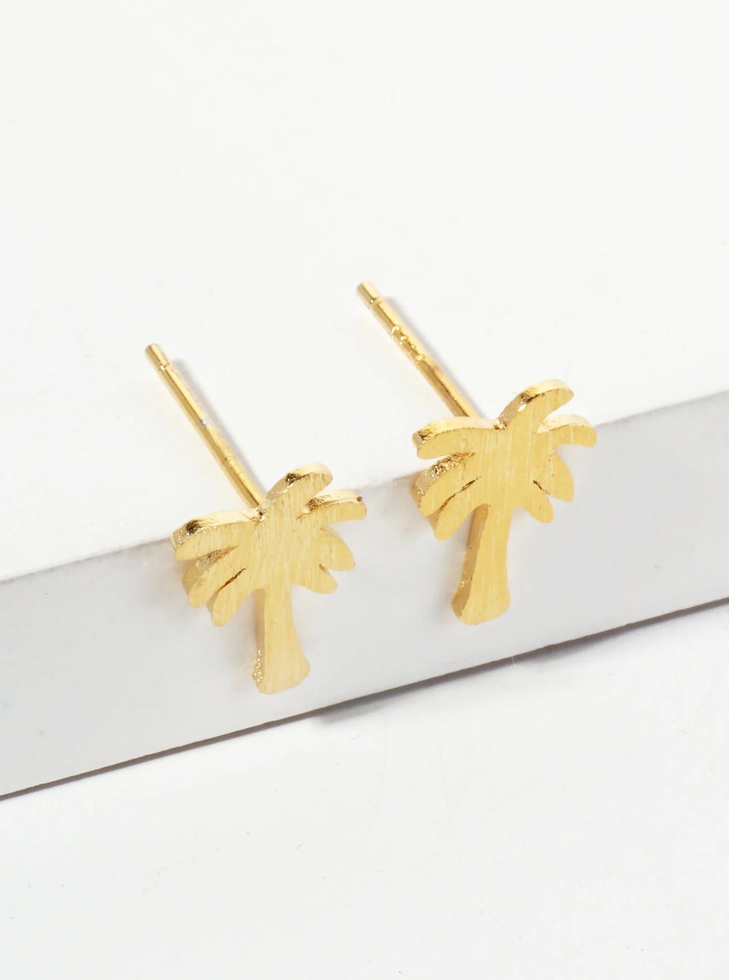 Tropical-theme 18K-Gold-Dipped Brushed-Texture Brass Palm-tree Stud Earrings