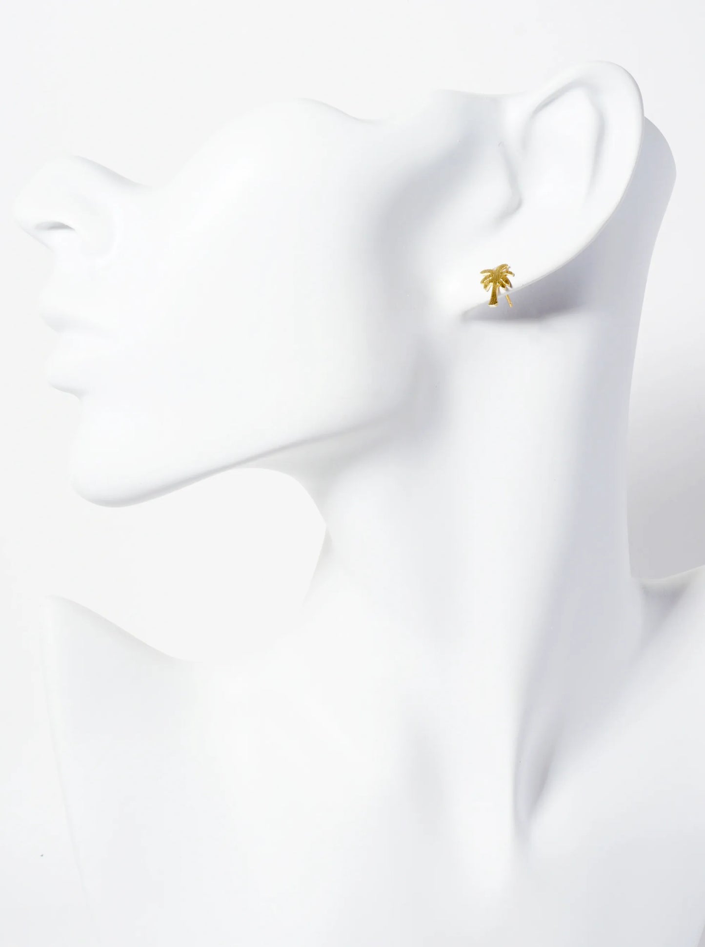 Tropical-theme 18K-Gold-Dipped Brushed-Texture Brass Palm-tree Stud Earrings