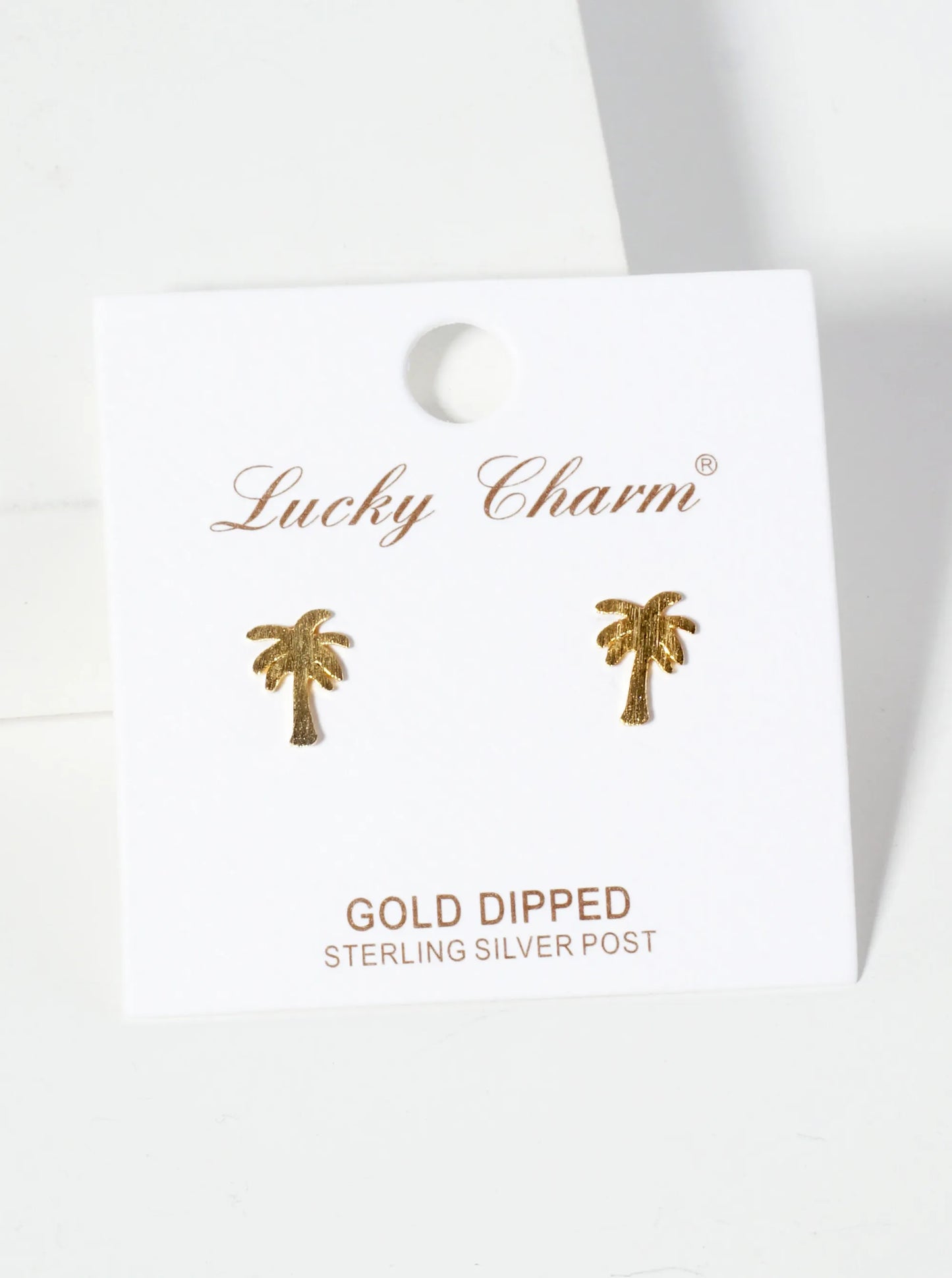 Tropical-theme 18K-Gold-Dipped Brushed-Texture Brass Palm-tree Stud Earrings