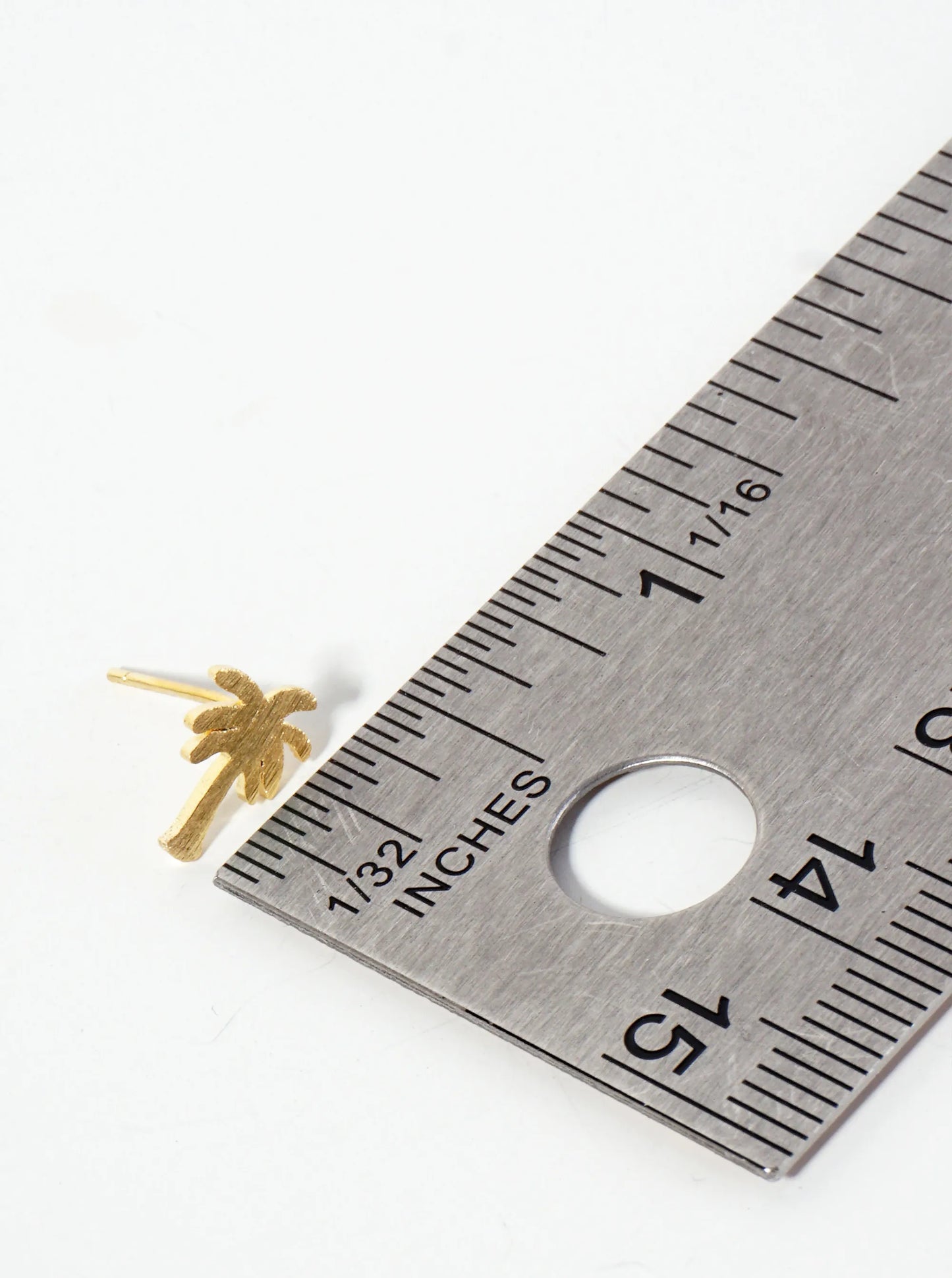Tropical-theme 18K-Gold-Dipped Brushed-Texture Brass Palm-tree Stud Earrings