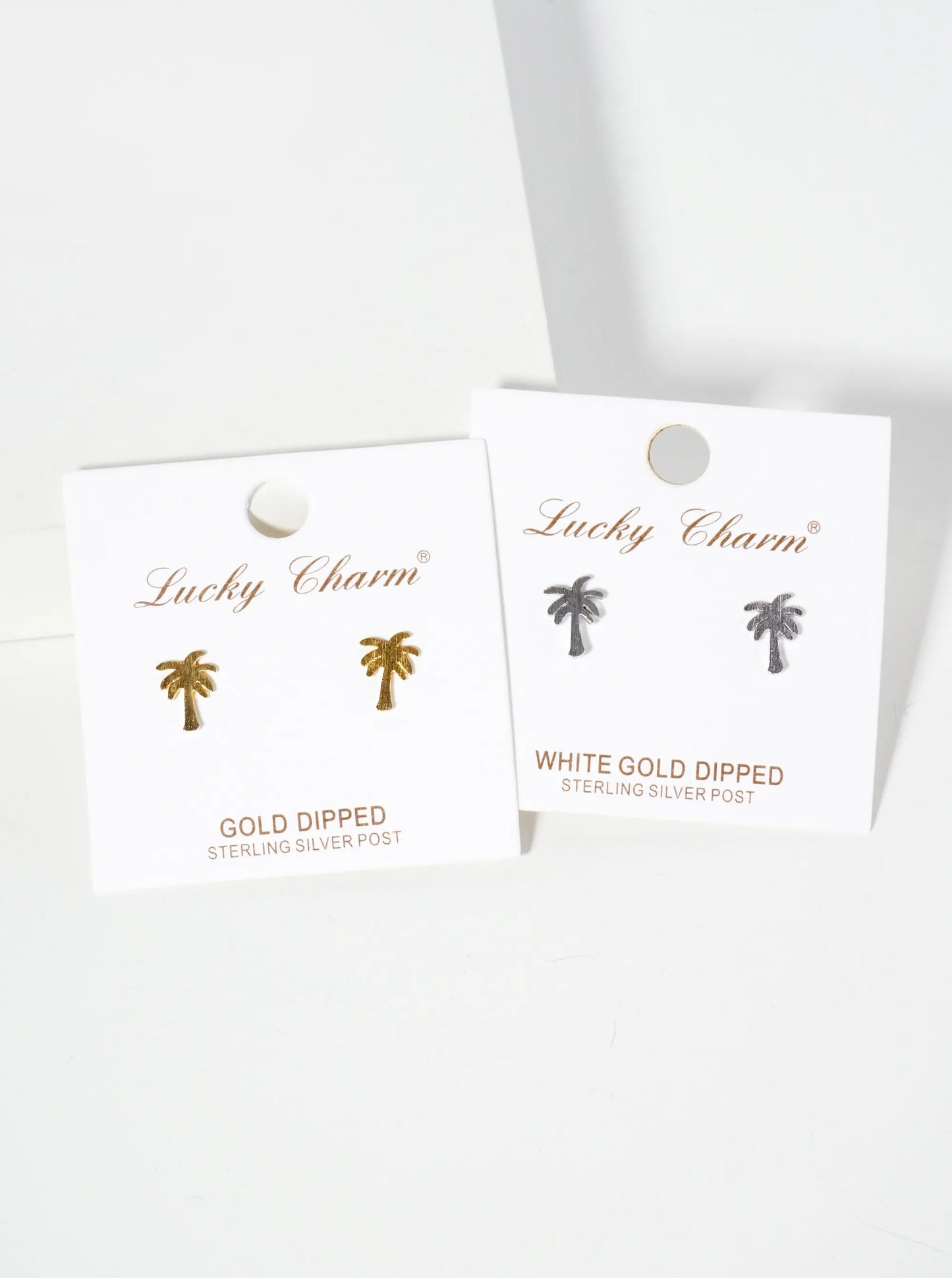 Tropical-theme 18K-Gold-Dipped Brushed-Texture Brass Palm-tree Stud Earrings