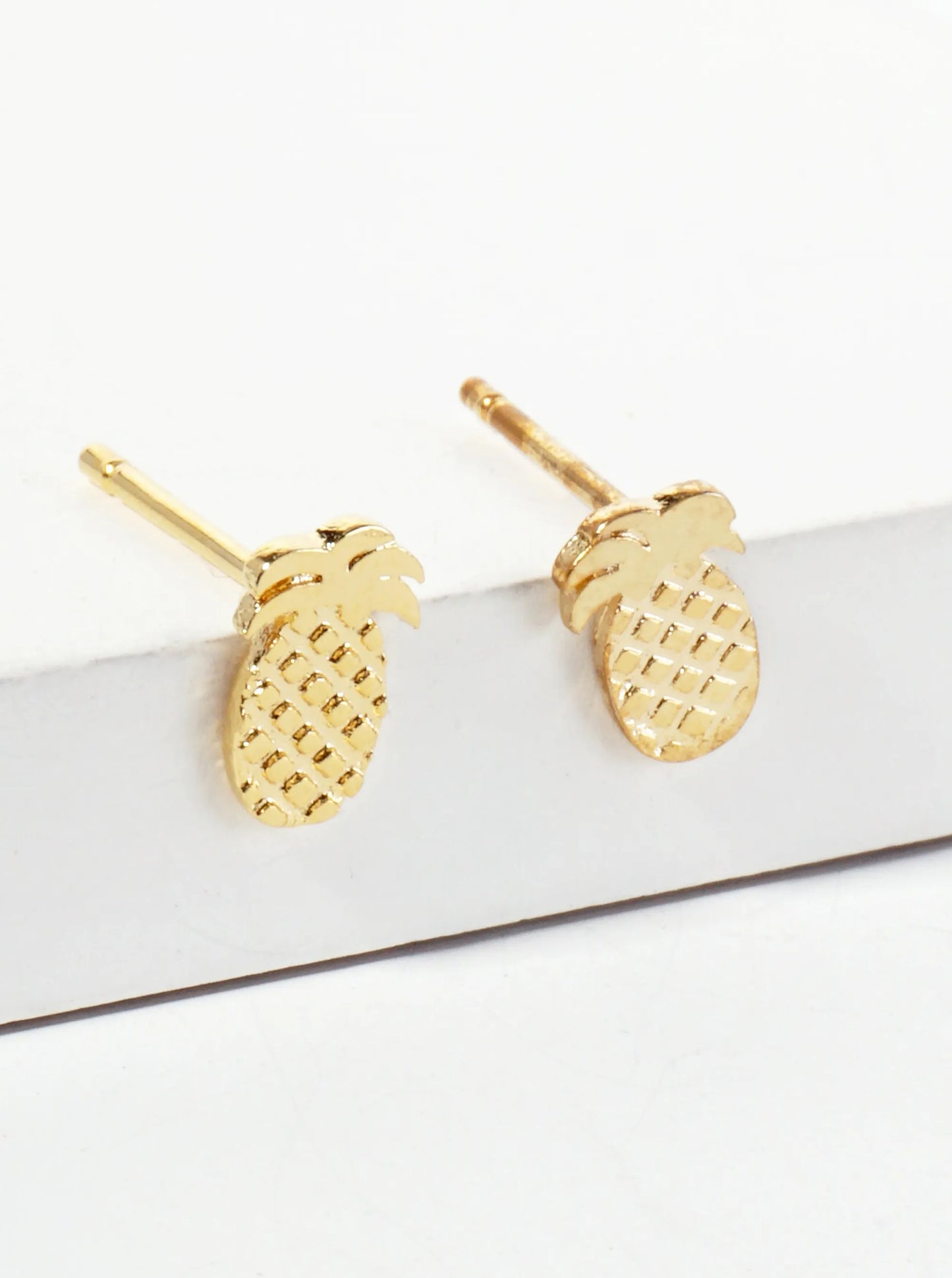 Tropical-theme 18K-Gold-Dipped Textured 8mm Tiny Pineapple Stud Earrings