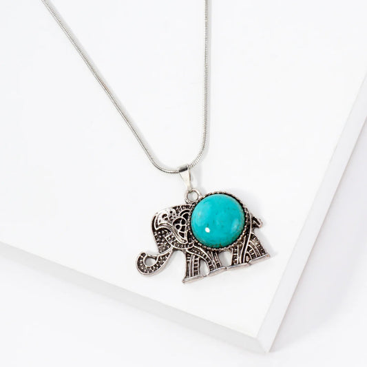 Turquoise Elephant Pendant 16-Inch Necklace