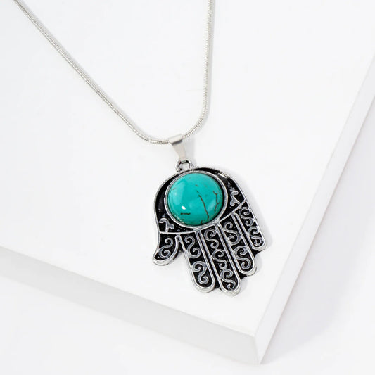Turquoise Hamsa Pendant 16-Inch Spiritual Necklace