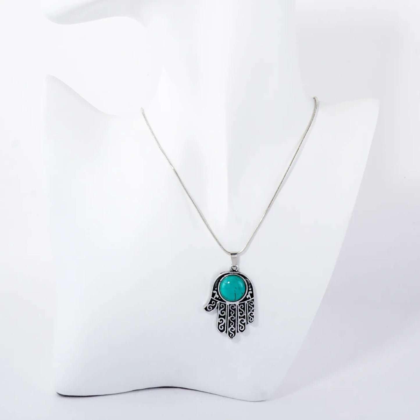 Turquoise Hamsa Pendant 16-Inch Spiritual Necklace