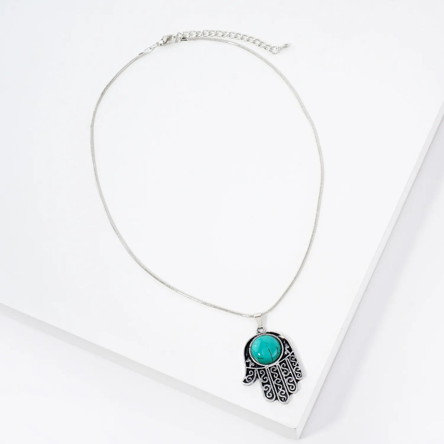Turquoise Hamsa Pendant 16-Inch Spiritual Necklace