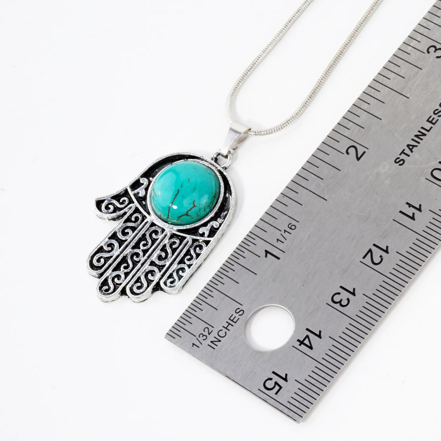 Turquoise Hamsa Pendant 16-Inch Spiritual Necklace