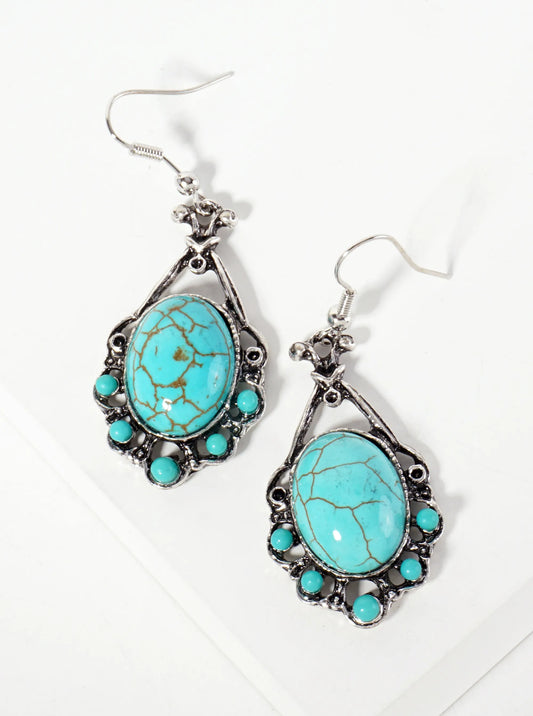 Turquoise Semi-Precious Natural-Stone Artistic Dangle Earrings