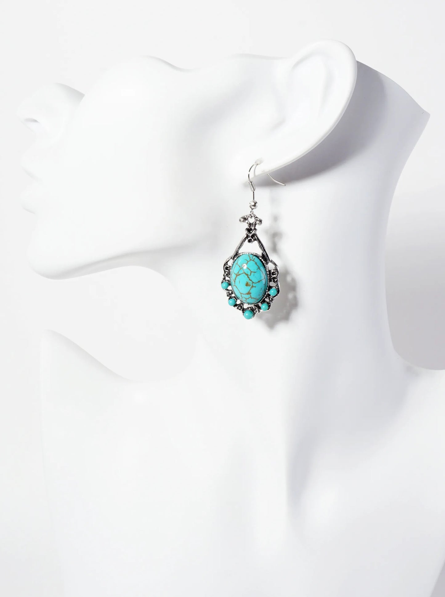 Turquoise Semi-Precious Natural-Stone Artistic Dangle Earrings