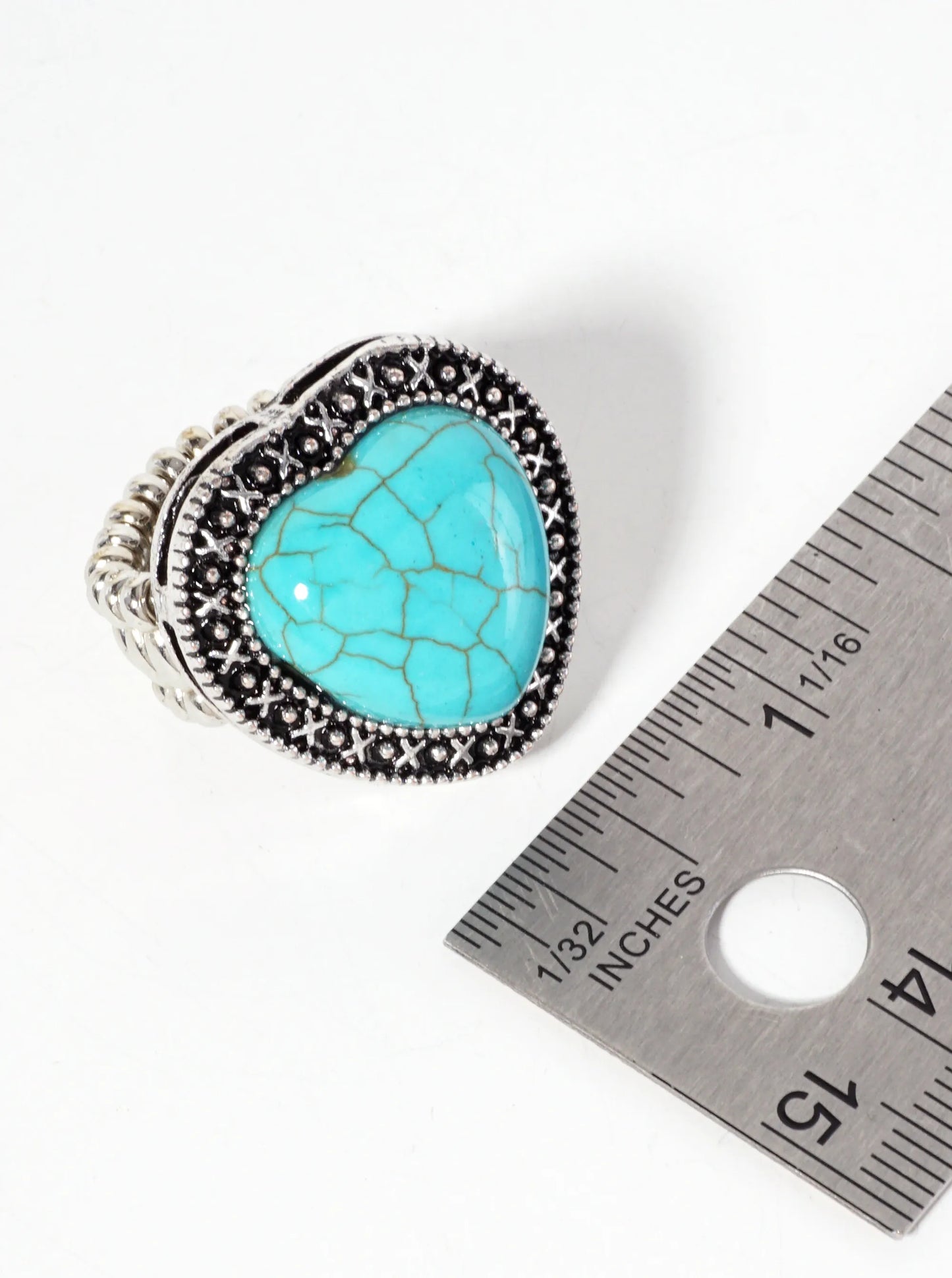 Turquoise Semi-Precious Natural-Stone Heart-Shape Bohemian Western Statement Stretch Ring