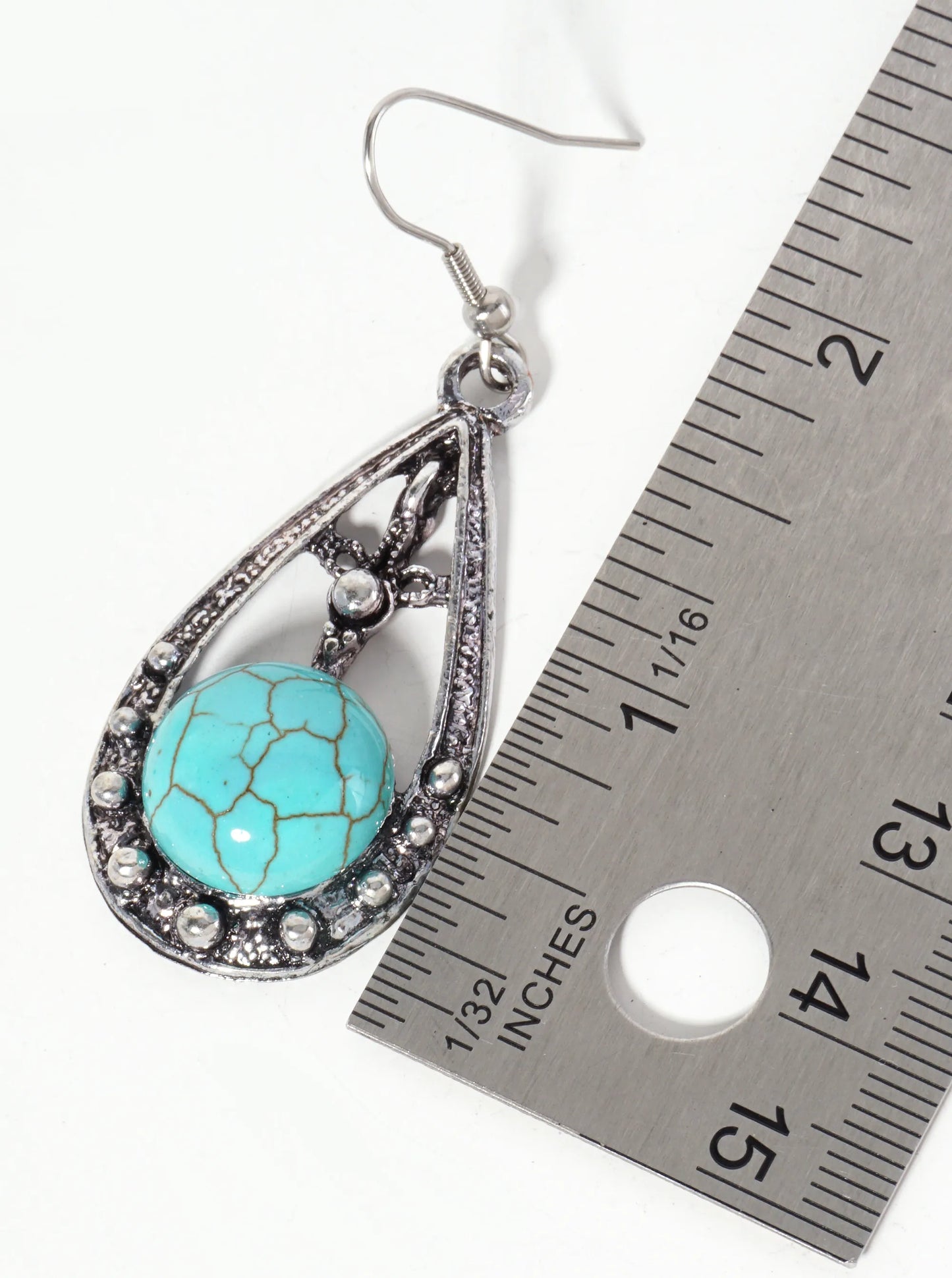 Turquoise Semi-Precious Natural-Stone Teardrop-Shape Bohemian Western Dangle Drop Earrings