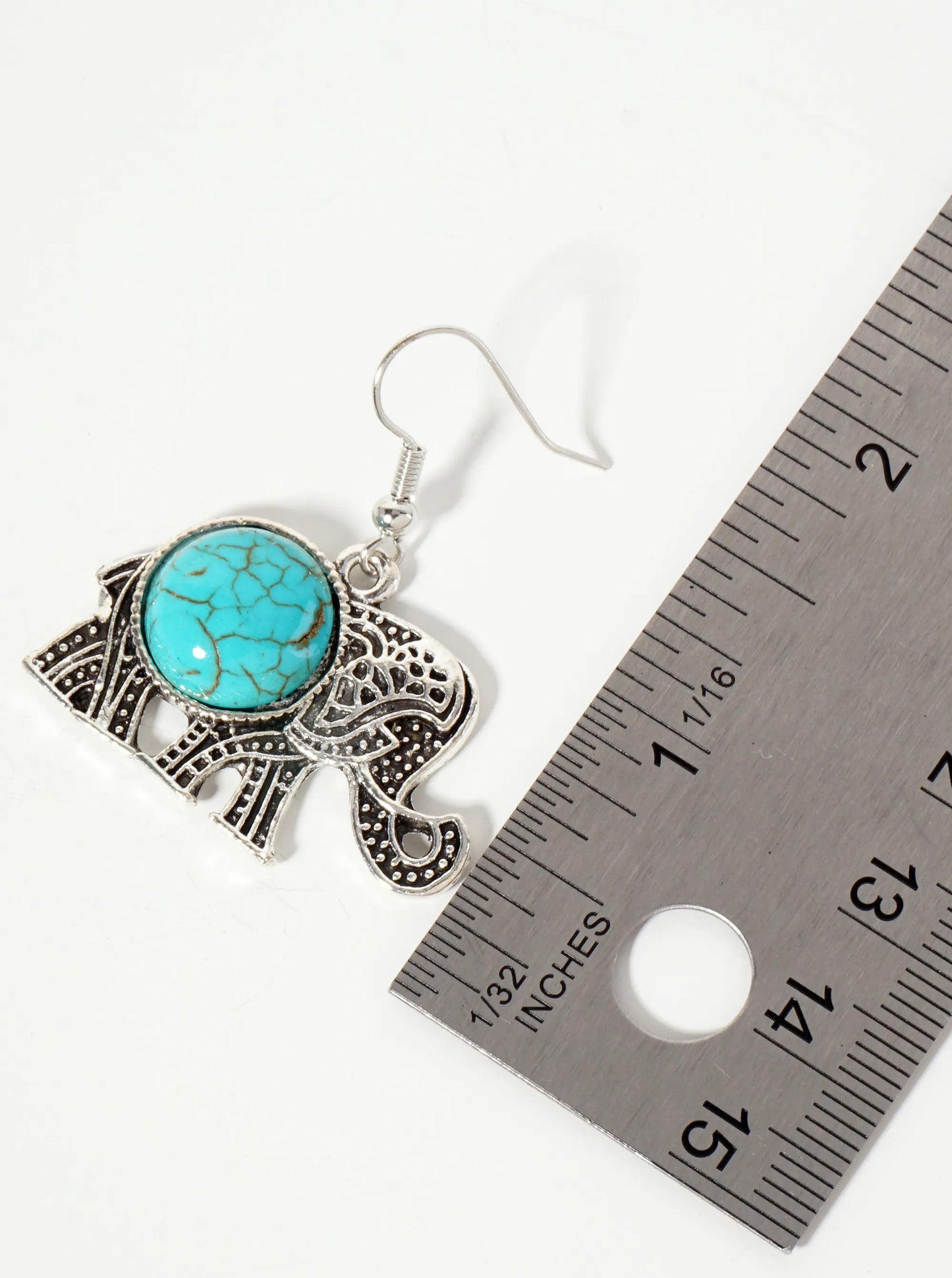 Turquoise Stone Embedded Textured Elephant Drop Earrings