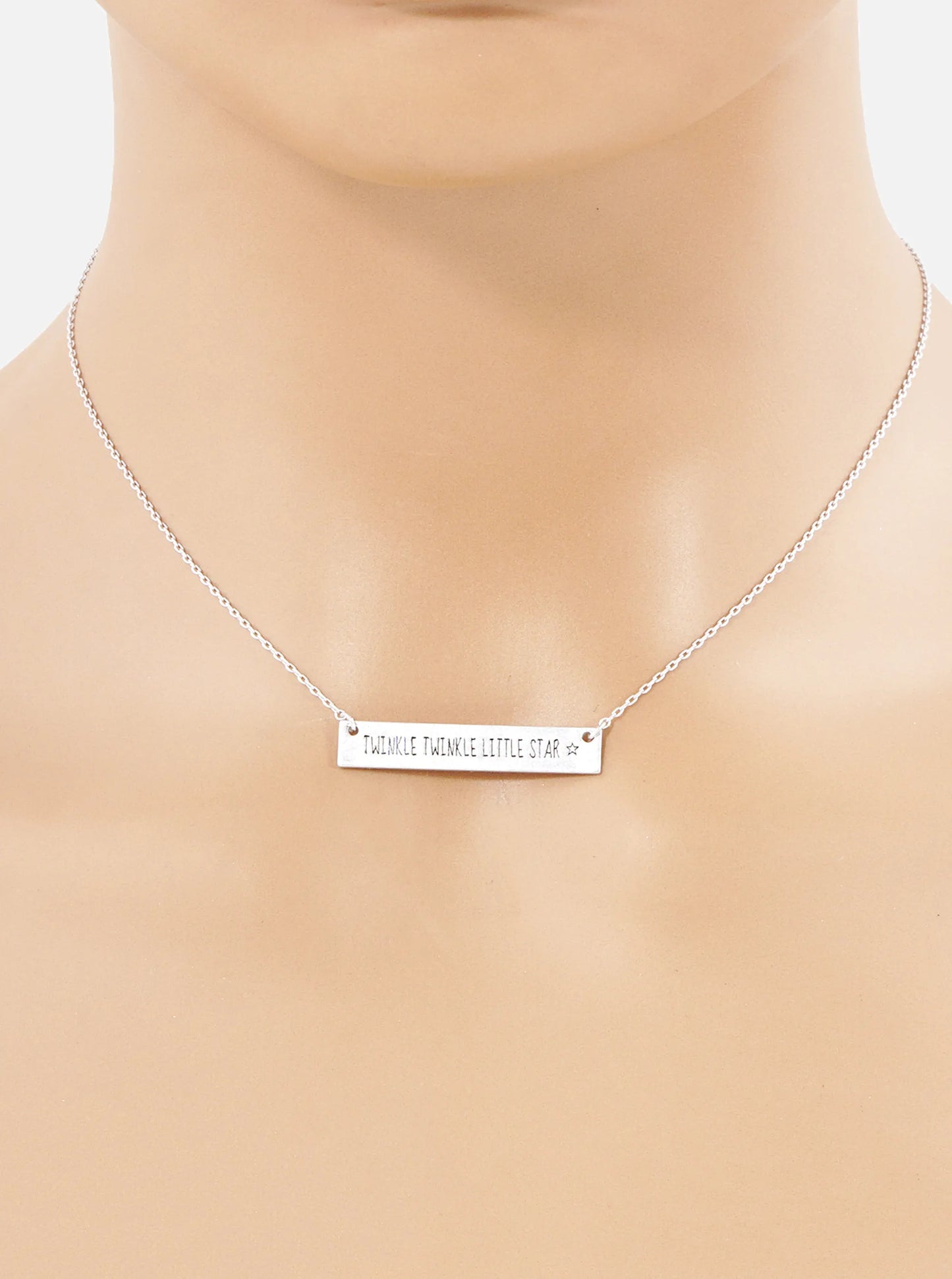 Twinkle Twinkle Little Star Engraved Horizontal Bar Pendant Necklace
