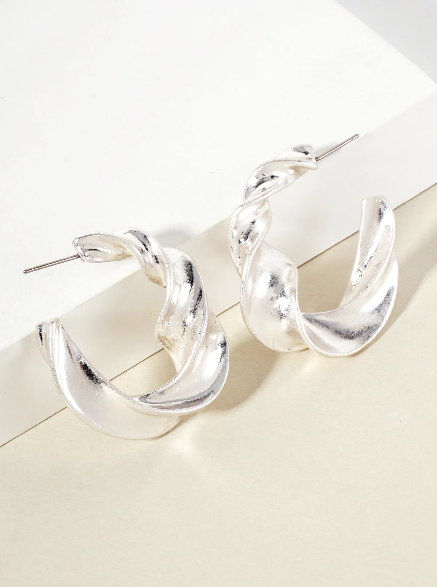 Twisted Metal 40mm Oval-Shaped Open Hoop Earrings With-Titanium-Post