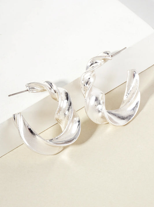 Twisted Metal 40mm Oval-Shaped Open Hoop Earrings With-Titanium-Post