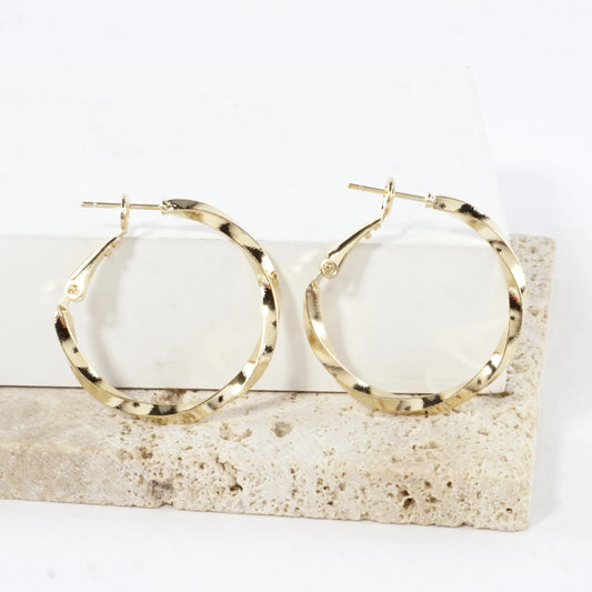 Twisted Polished Brass Hoop Earrings
