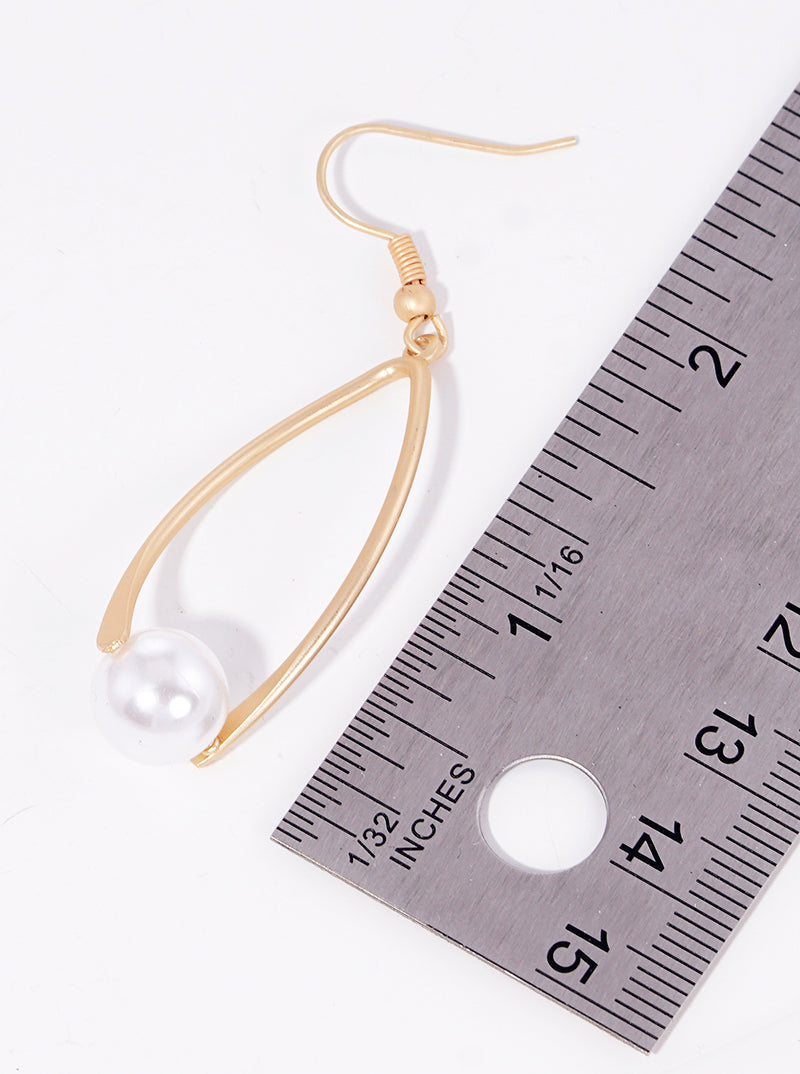 Twisted Marquise With Pearl Bead Dangle Drop Earrings
