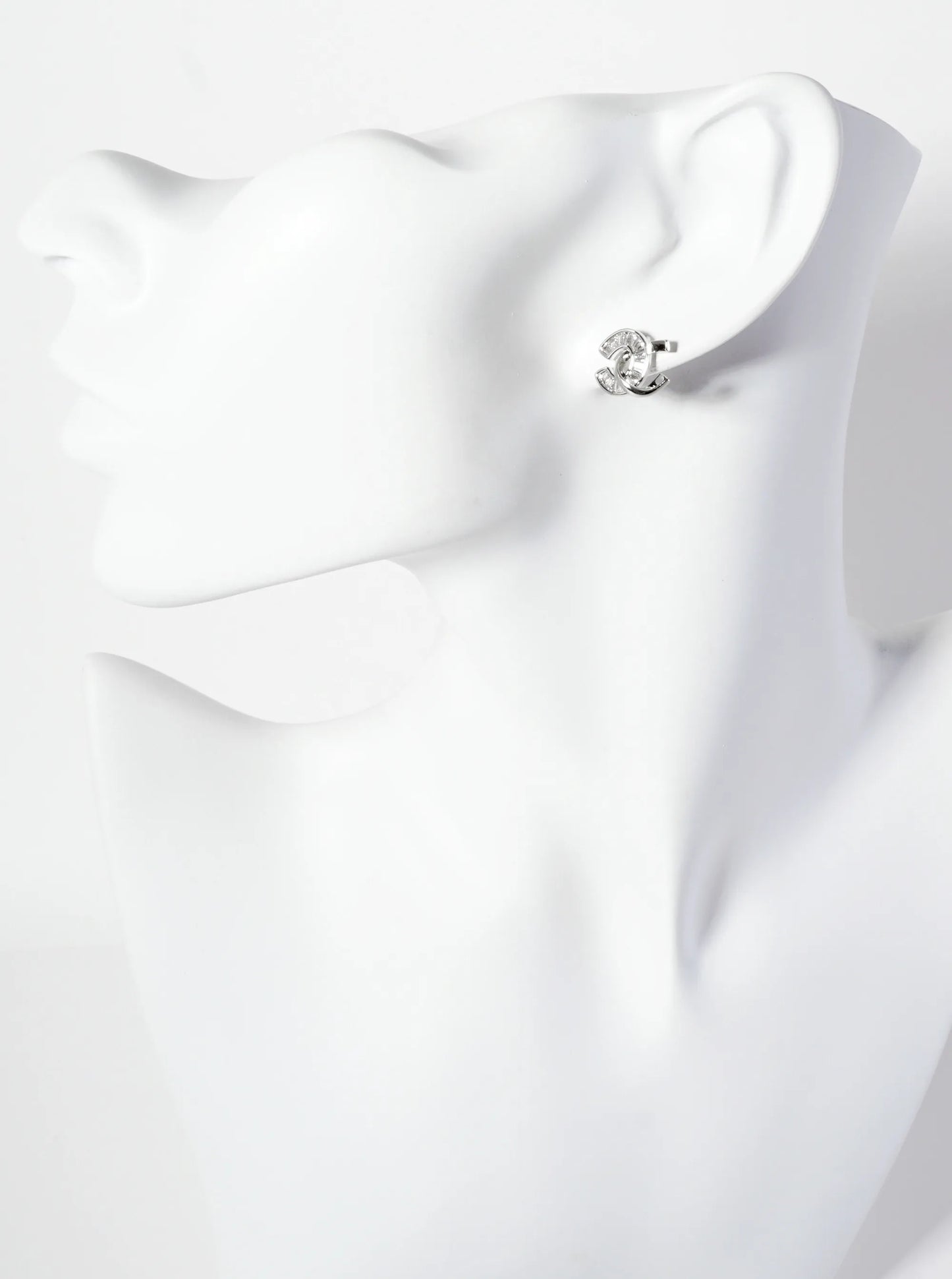 Two Overlapping C-Shapes Baguette Cubic-Zirconia 18K-Gold-Dipped Stud Earrings