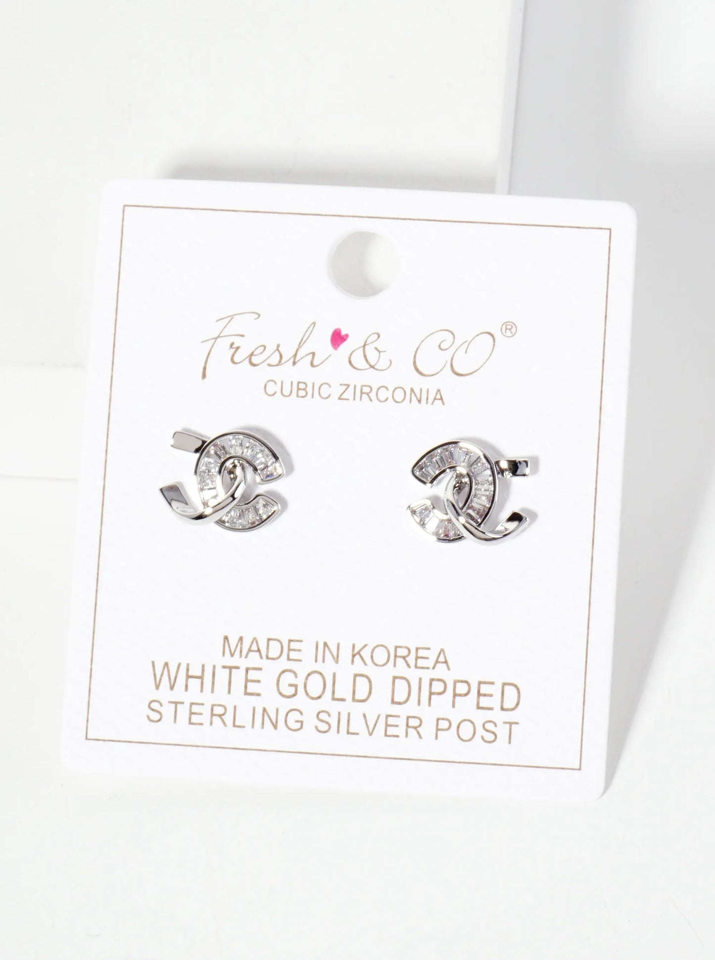 Two Overlapping C-Shapes Baguette Cubic-Zirconia 18K-Gold-Dipped Stud Earrings
