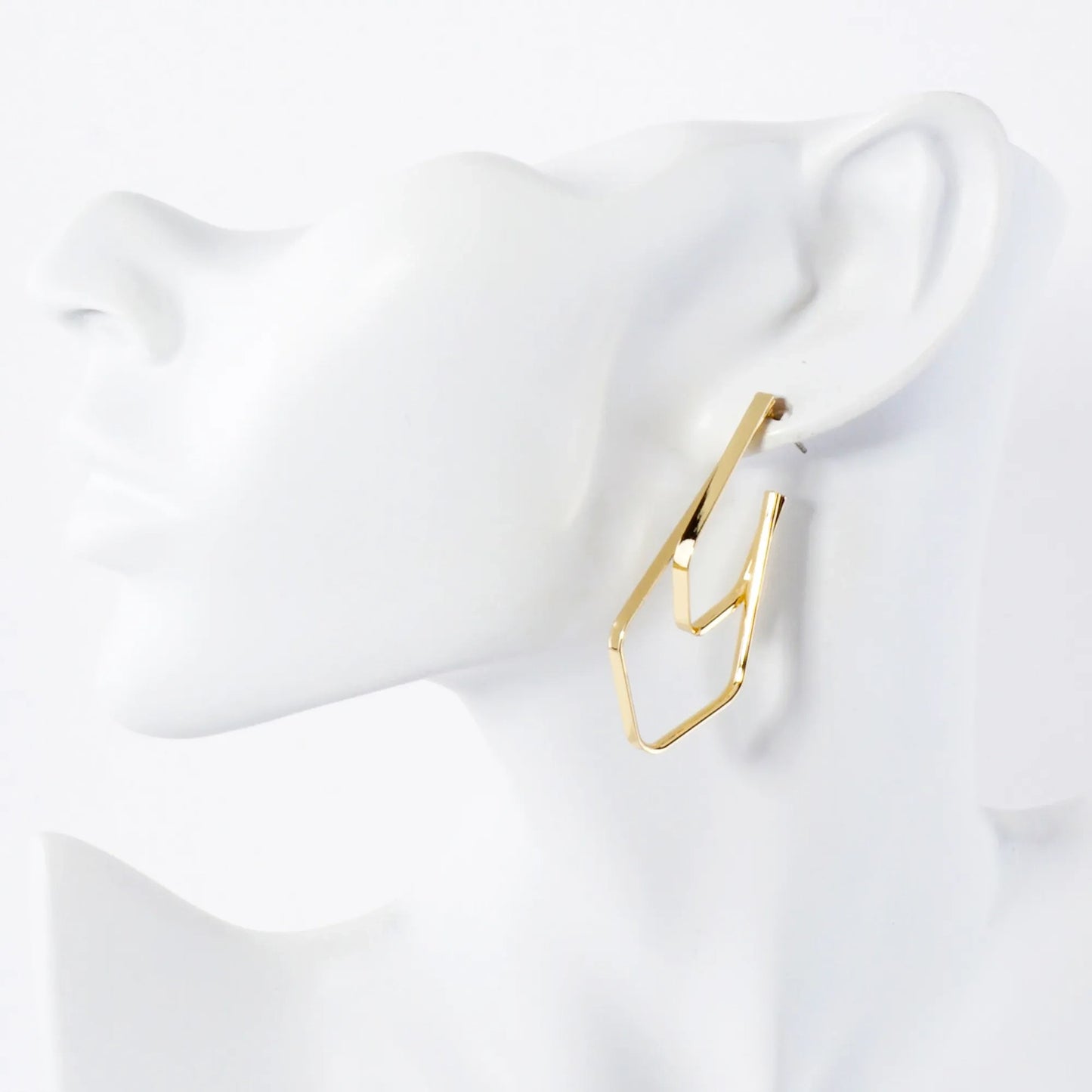 Two Overlapping Elongated Diamond Shaped 14K-Gold-Dipped Brass 45mm Hoop Earrings