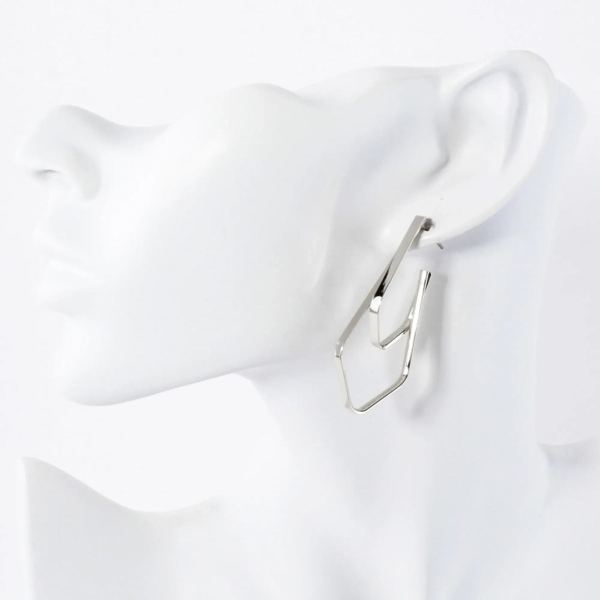 Two Overlapping Elongated Diamond Shaped 14K-Gold-Dipped Brass 45mm Hoop Earrings