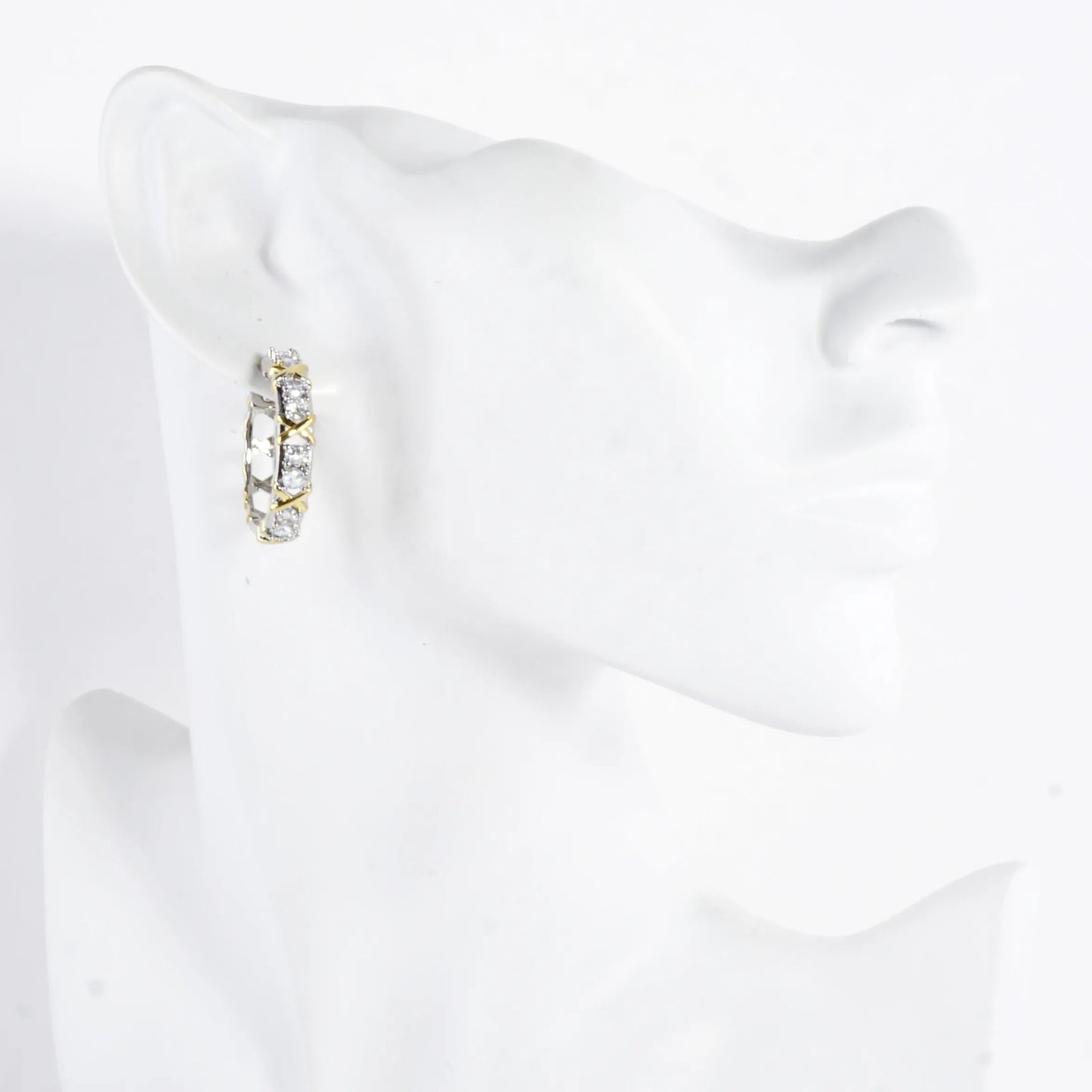 Two-Tone Crisscross Cubic Zirconia X Hoop Earrings