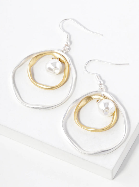 Two-Tone Dual Organic Circle Drop Dangle Earrings