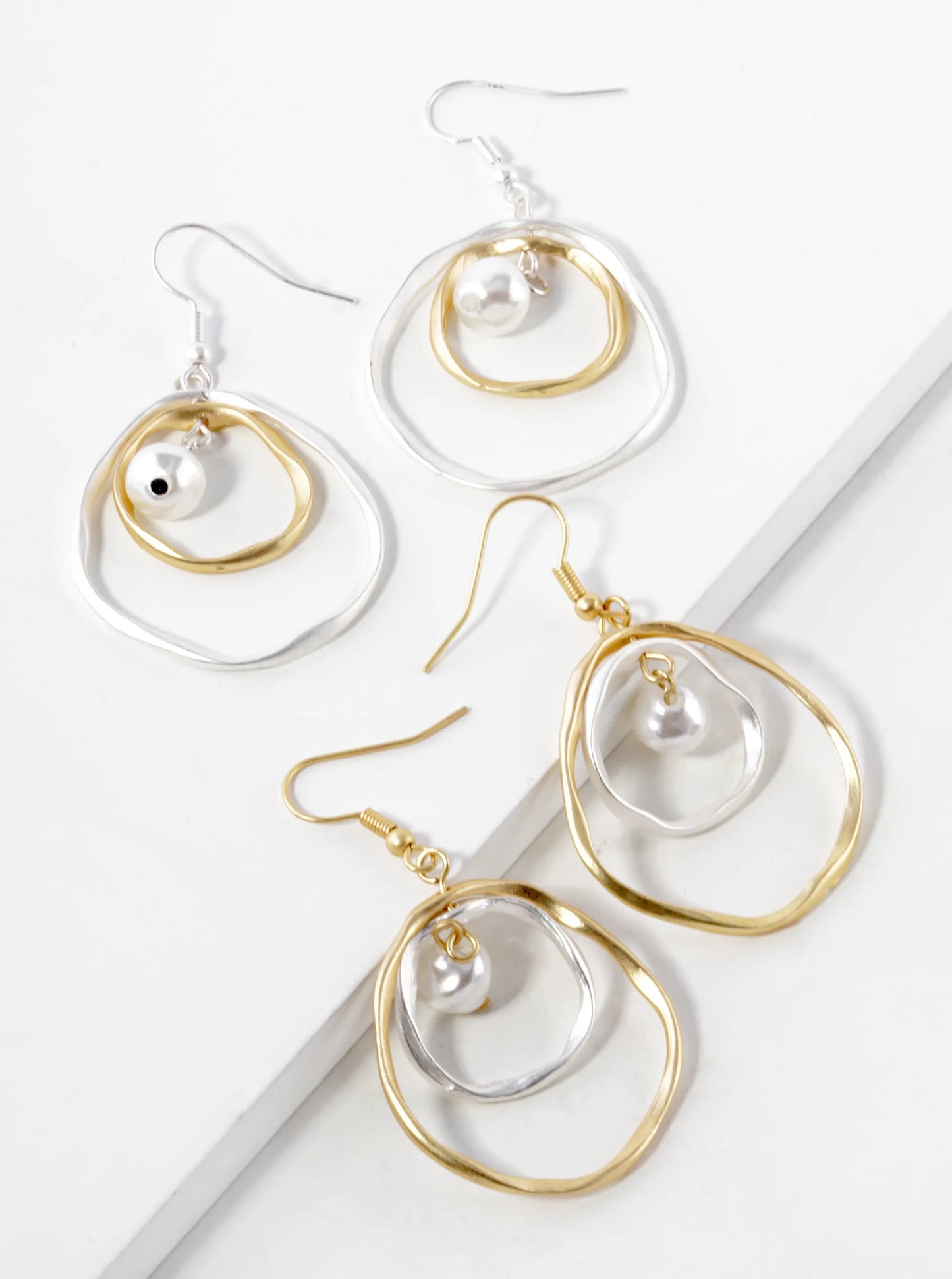 Two-Tone Dual Organic Circle Drop Dangle Earrings