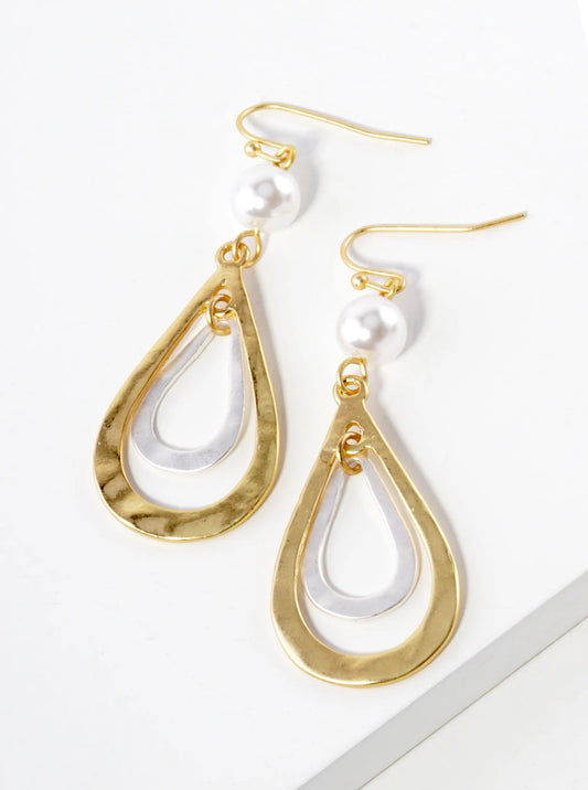 Two-Tone Dual Teardrop Dangle Drop Earrings