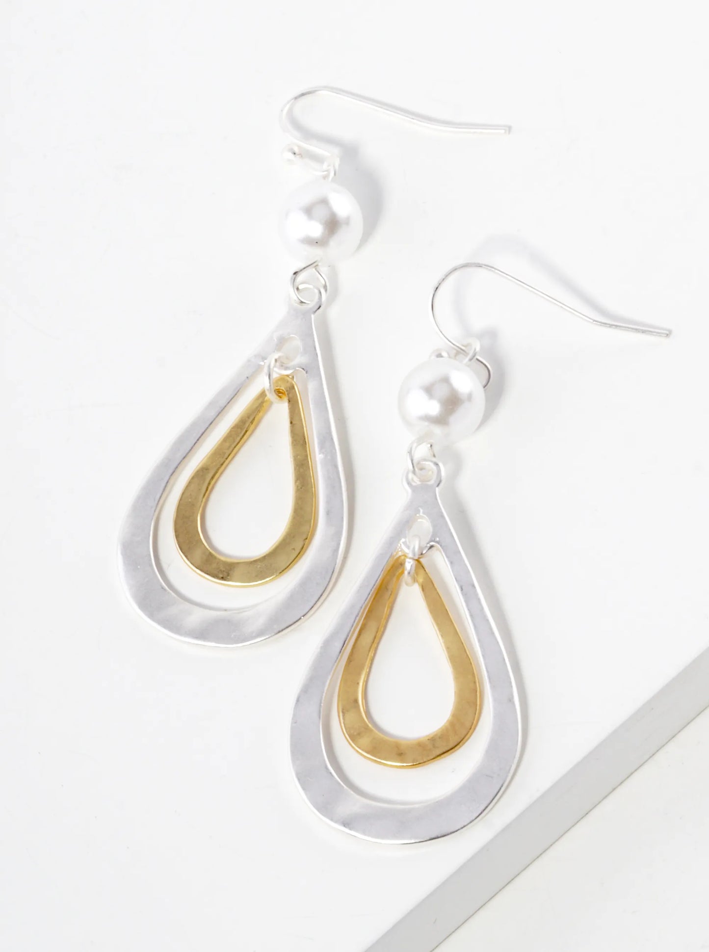 Two-Tone Dual Teardrop Dangle Drop Earrings