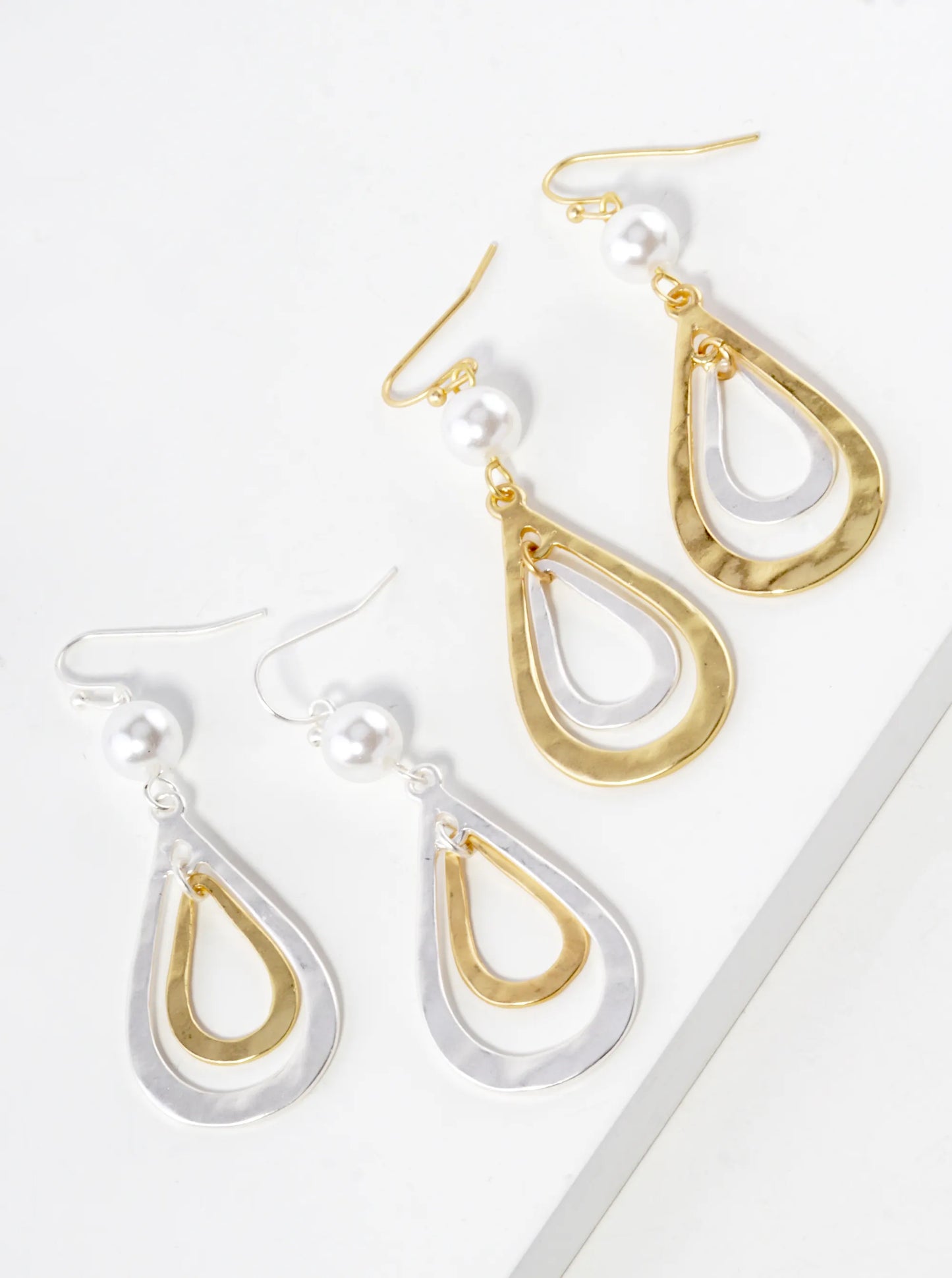 Two-Tone Dual Teardrop Dangle Drop Earrings