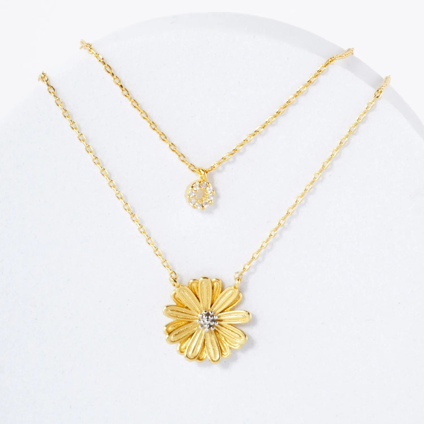Two-Tone Flower Pendant 18K-Gold-Dipped Layered Necklace