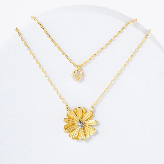 Two-Tone Flower Pendant 18K-Gold-Dipped Layered Necklace