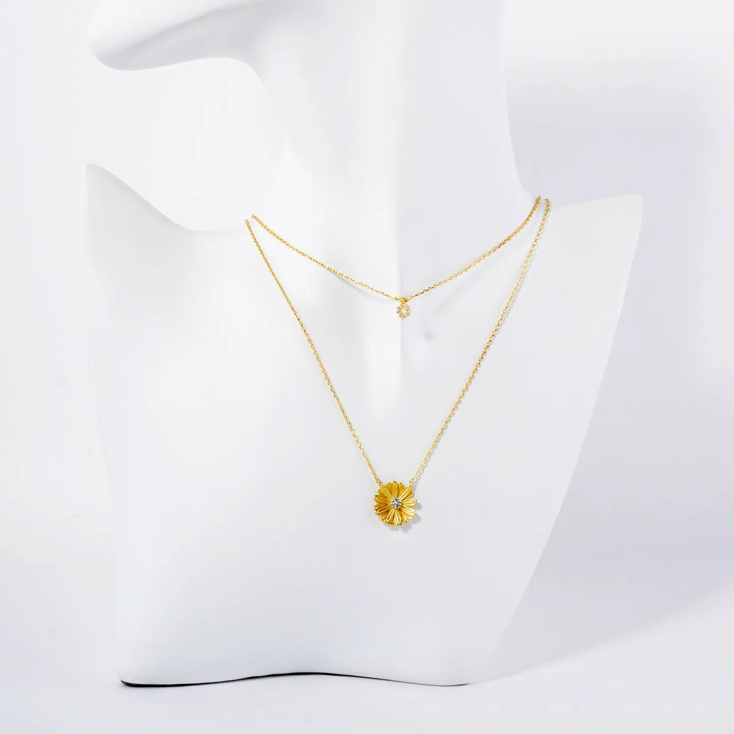 Two-Tone Flower Pendant 18K-Gold-Dipped Layered Necklace