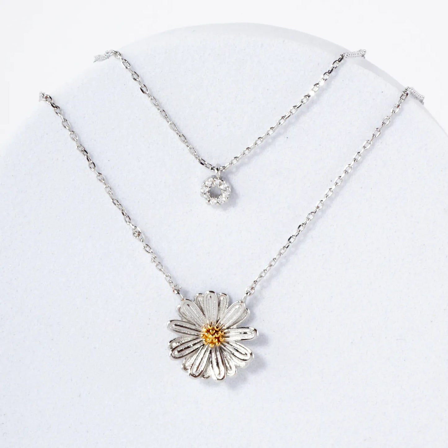 Two-Tone Flower Pendant 18K-Gold-Dipped Layered Necklace