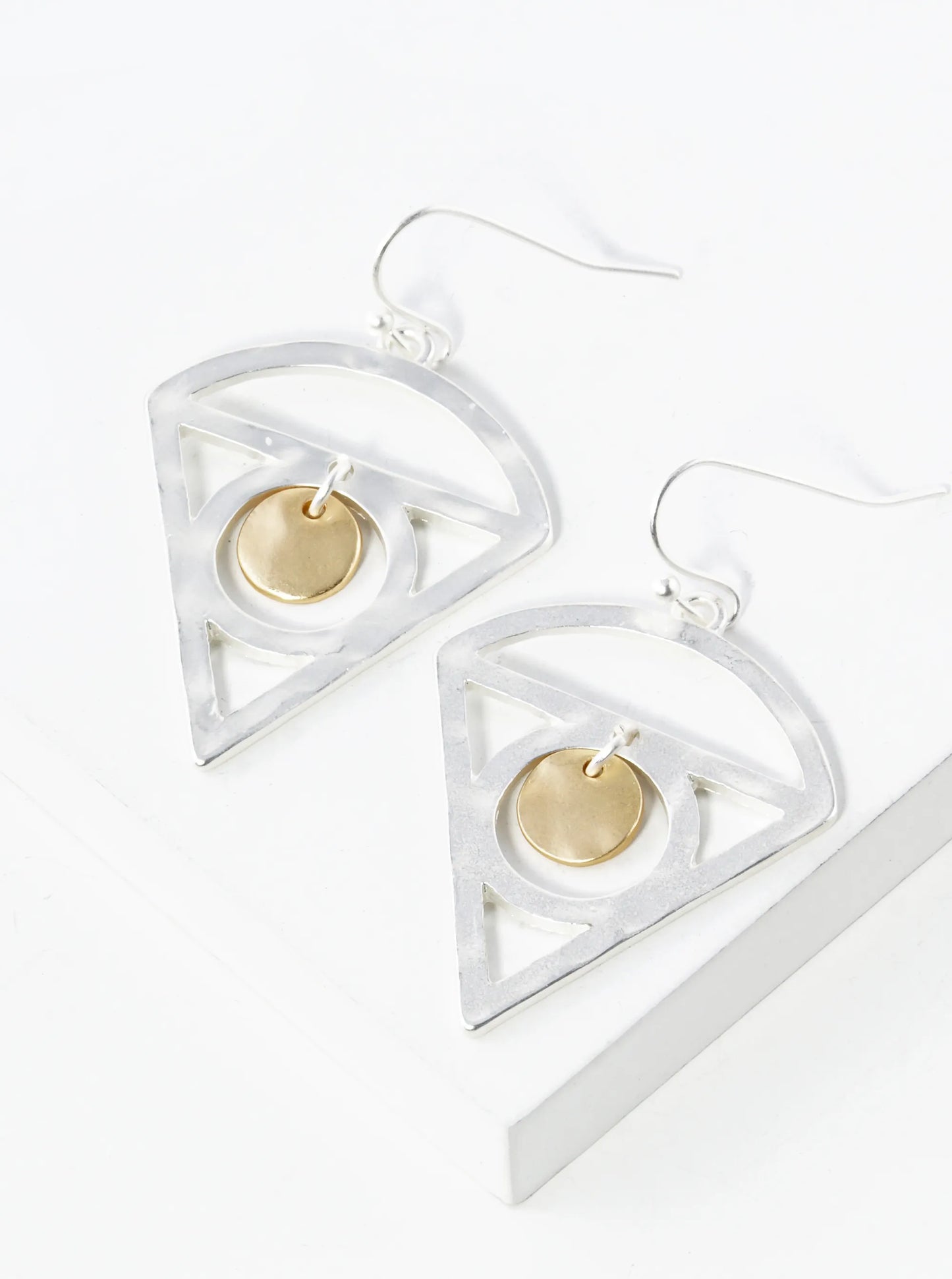 Two-Tone Geometric Shape Dangle Drop Earrings