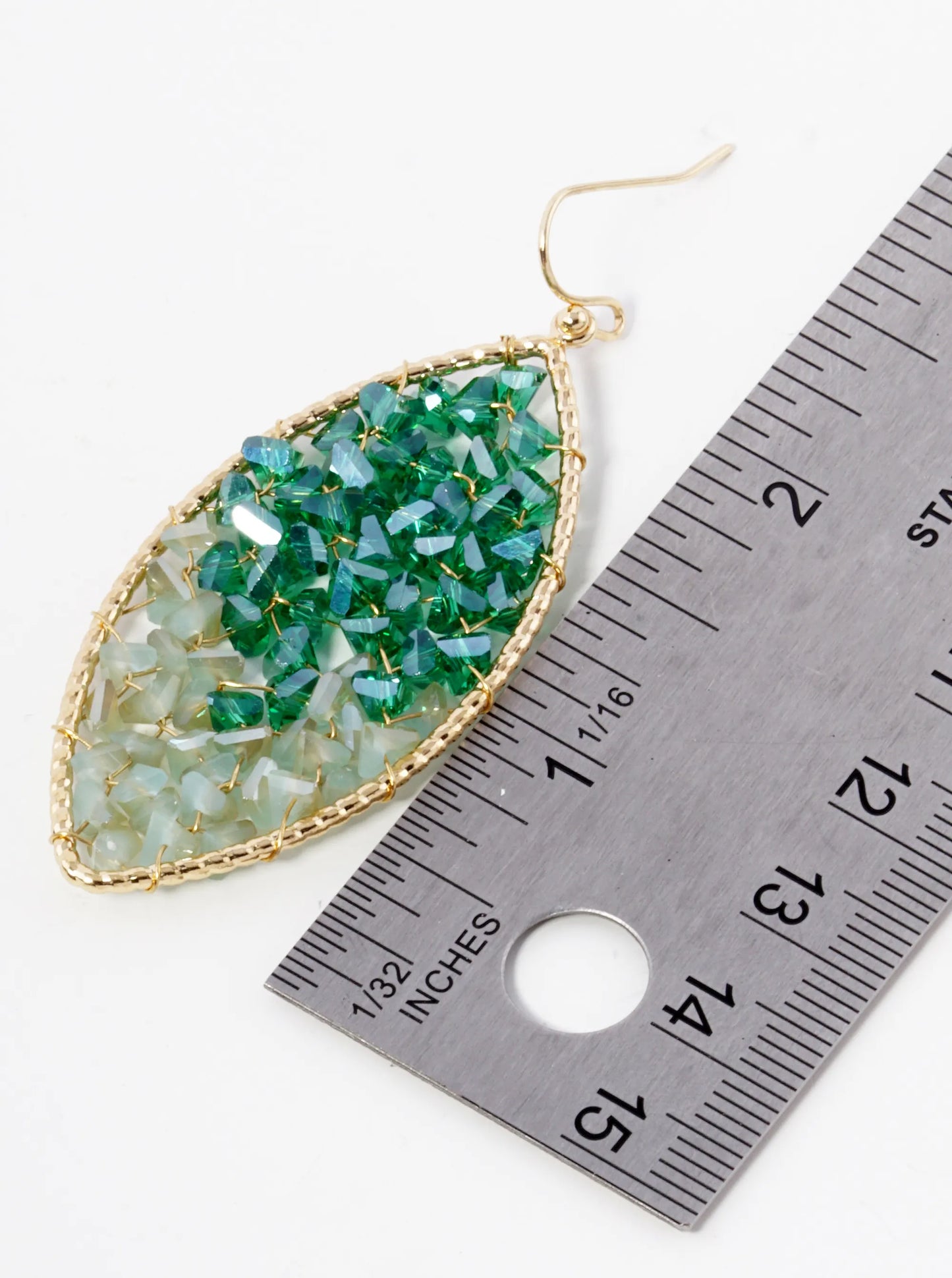 Two-Tone Glass Beads Wire Wrapped Marquise Dangle Drop Earrings