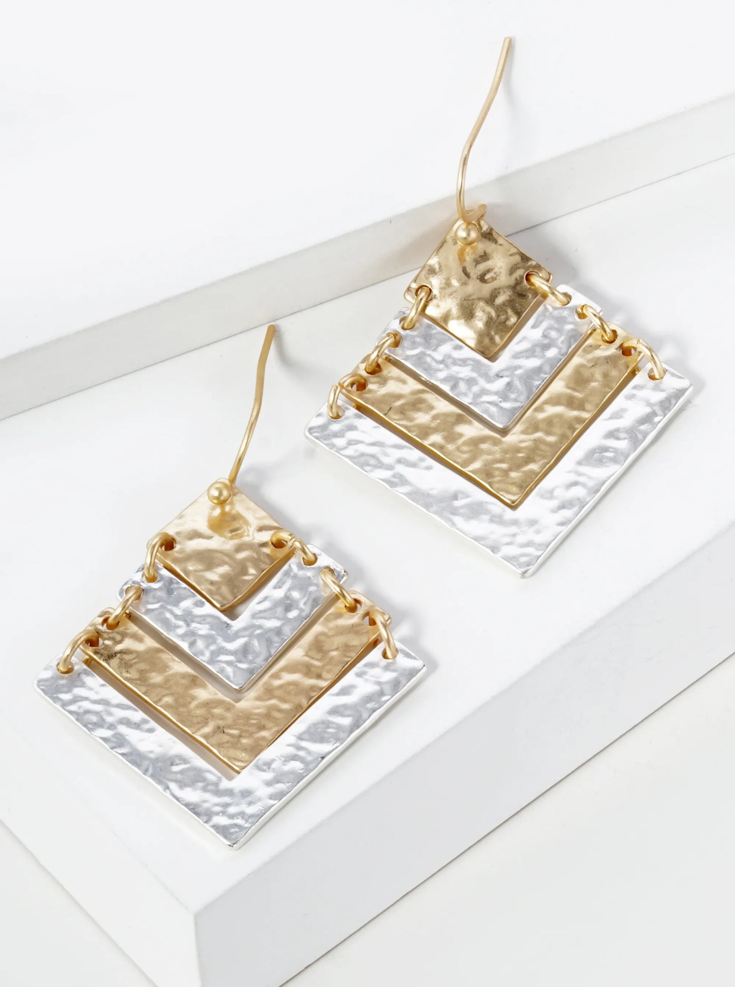Two-Tone Hammered Chevron Drop Dangle Earrings